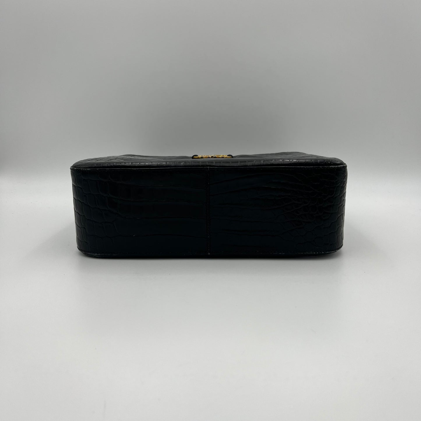 Salvatore Ferragamo Black Croc Embossed Gancini Shoulder Bag GHW