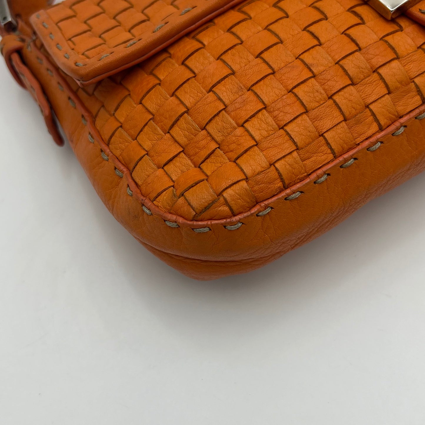 Fendi Orange Woven Leather Baguette