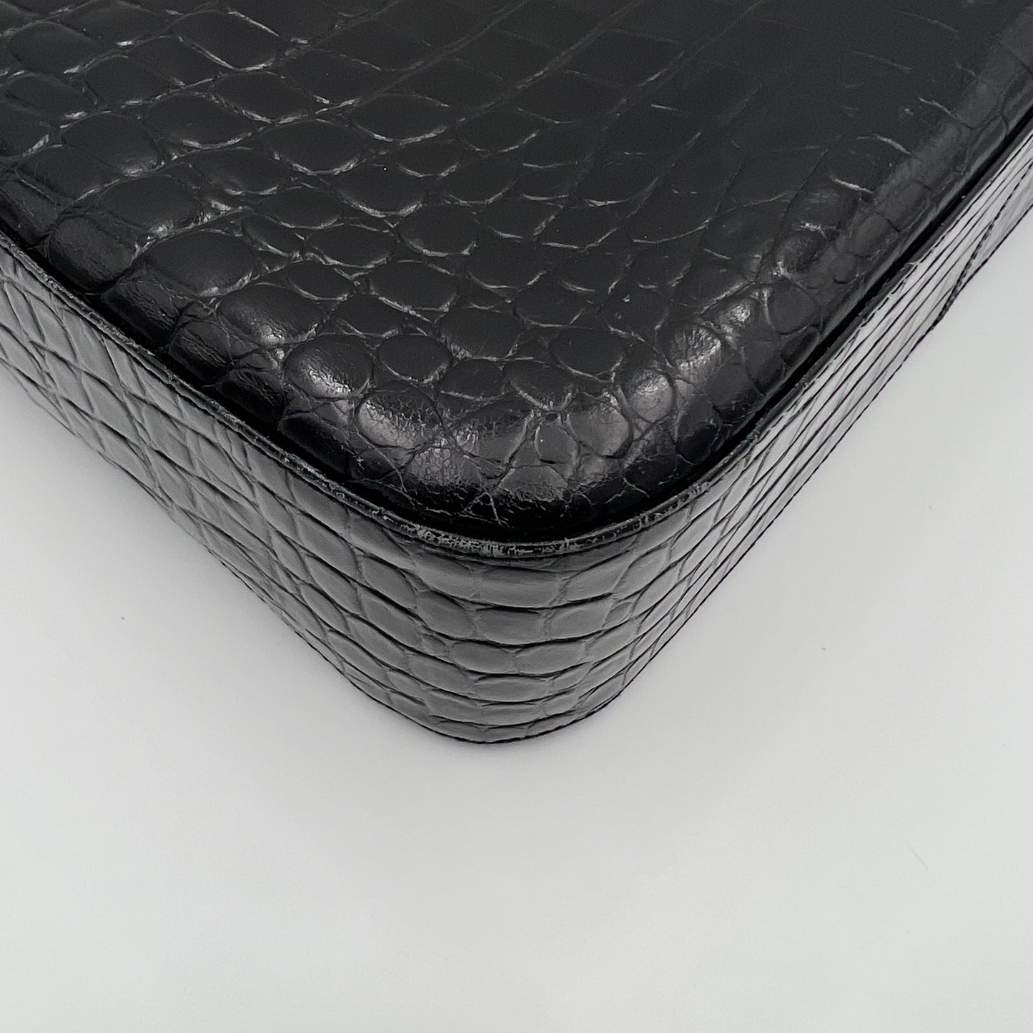 Salvatore Ferragamo Black Croc Embossed Gancini Shoulder Bag GHW