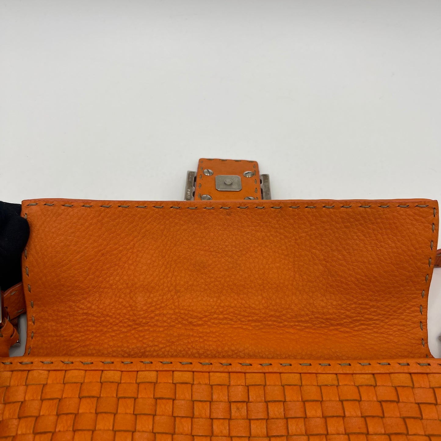 Fendi Orange Woven Leather Baguette
