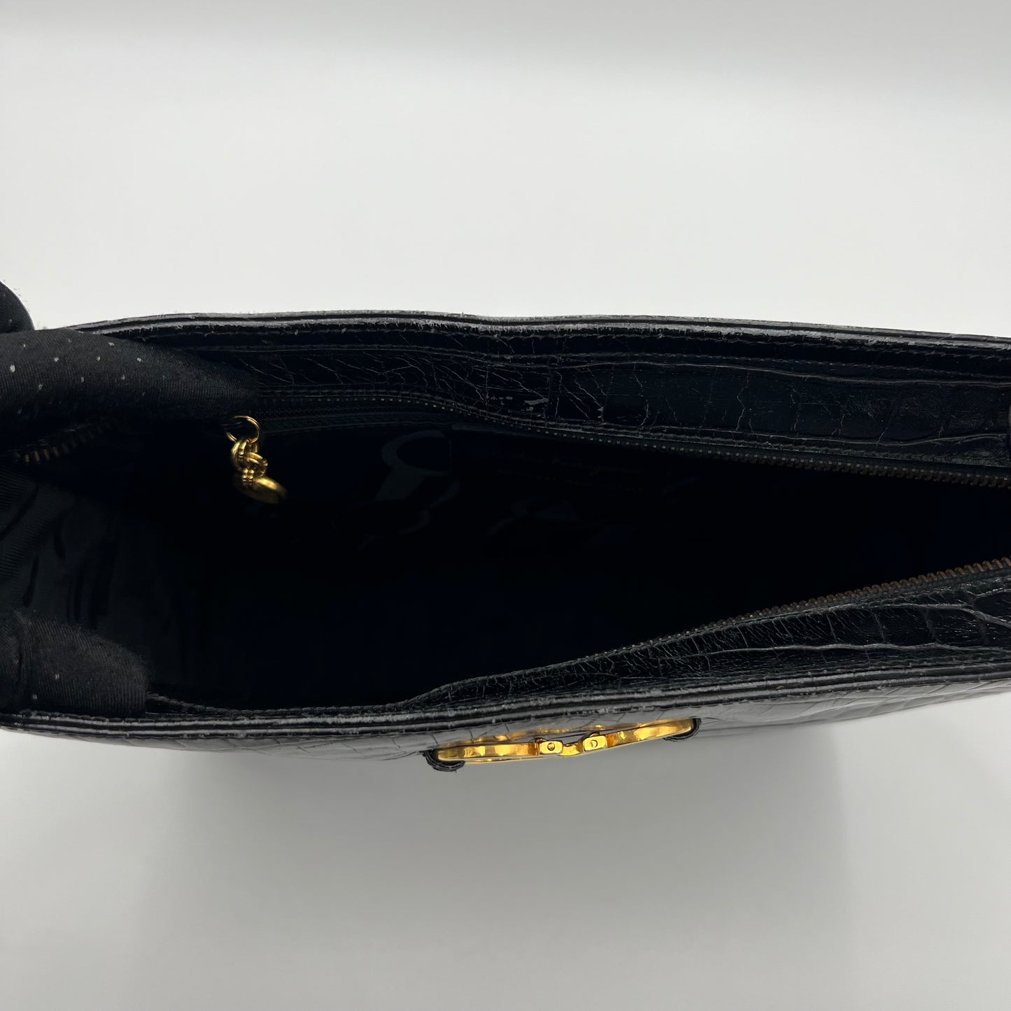 Salvatore Ferragamo Black Croc Embossed Gancini Shoulder Bag GHW