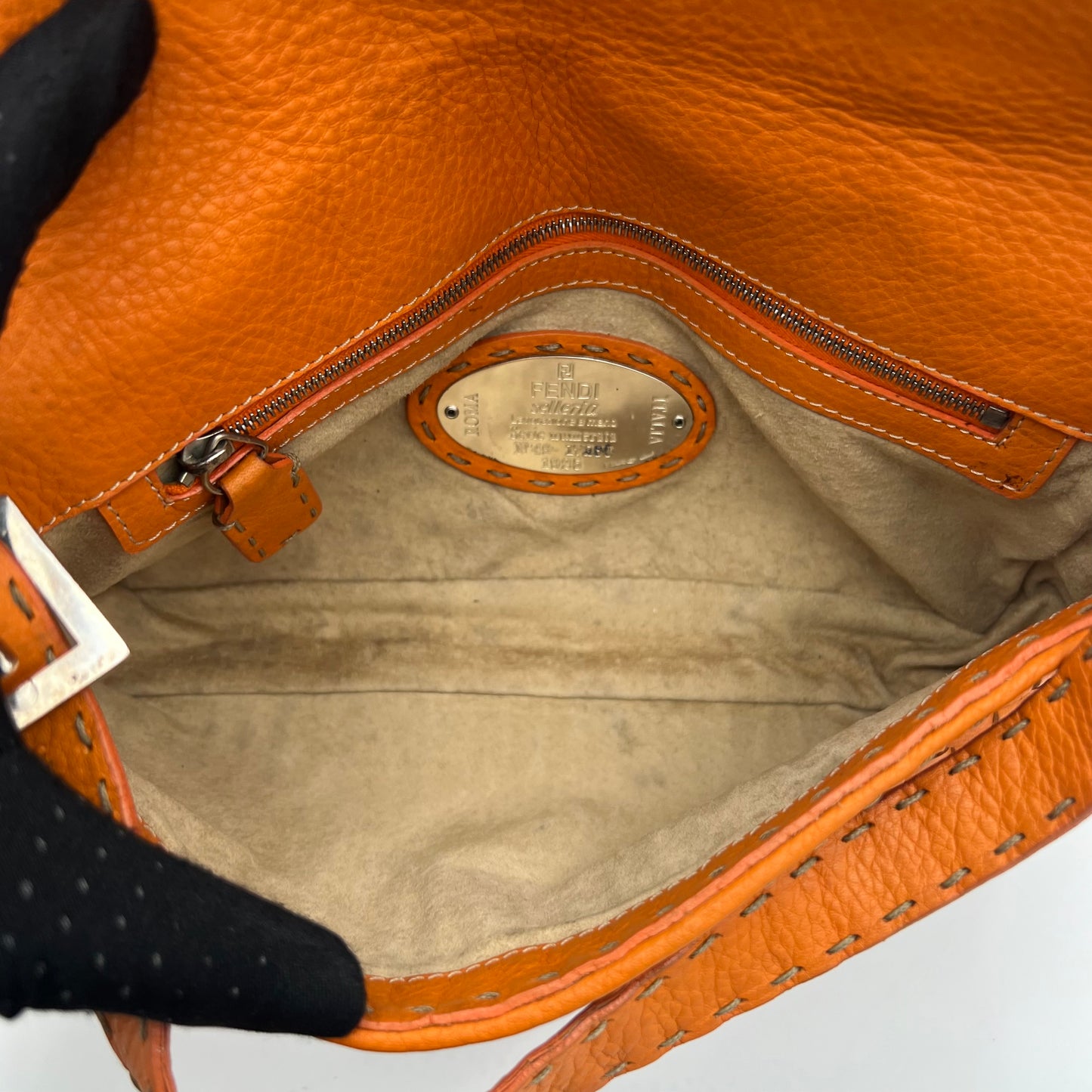 Fendi Orange Woven Leather Baguette