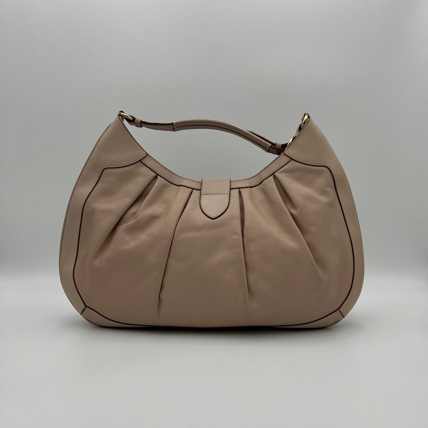 Salvatore Ferragamo Nude Pink Pleated Gancini Hobo Bag