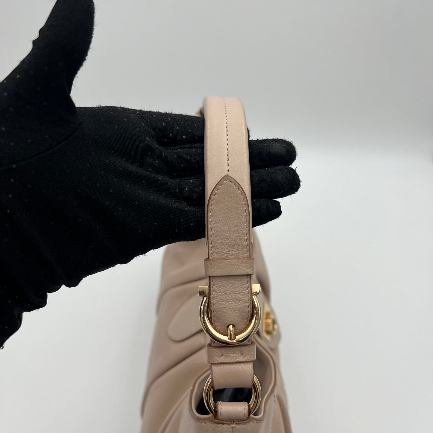 Salvatore Ferragamo Nude Pink Pleated Gancini Hobo Bag