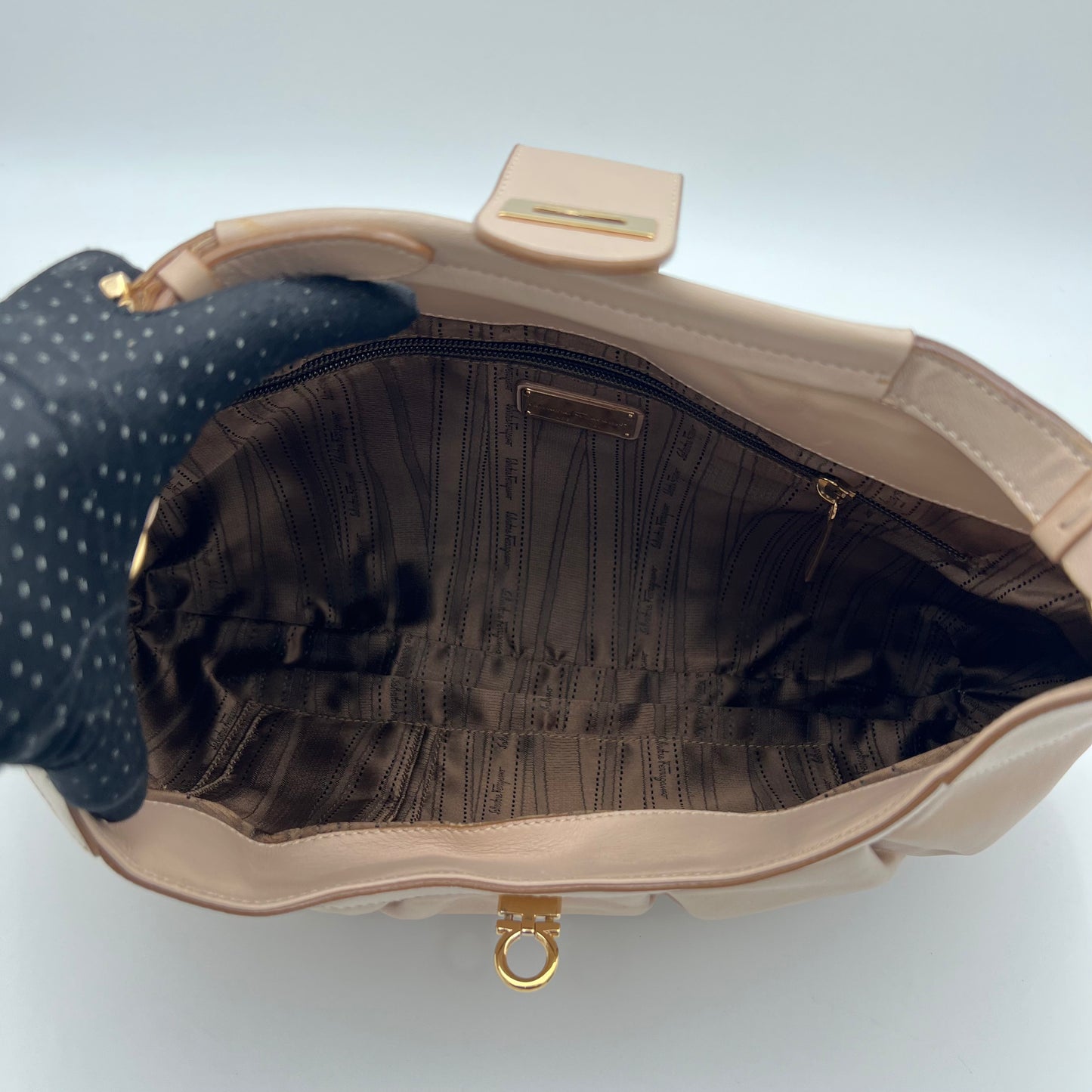 Salvatore Ferragamo Nude Pink Pleated Gancini Hobo Bag