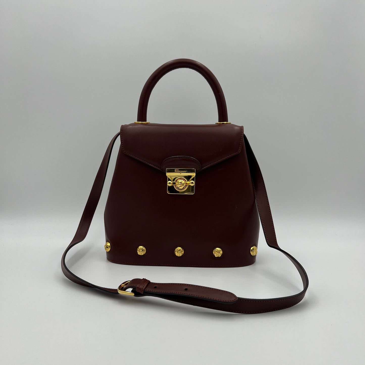Salvatore Ferragamo Burgungy Leather Top Handle Satchel