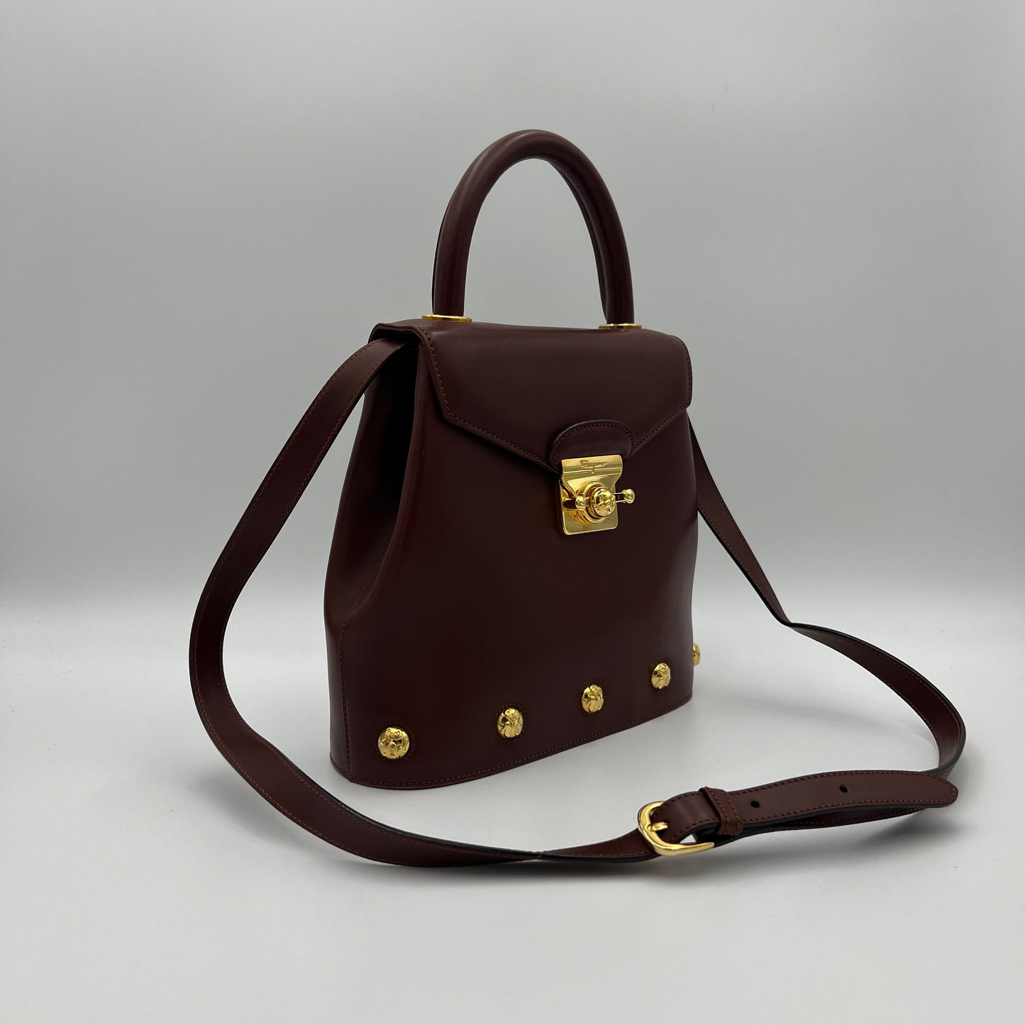 Salvatore Ferragamo Burgungy Leather Top Handle Satchel