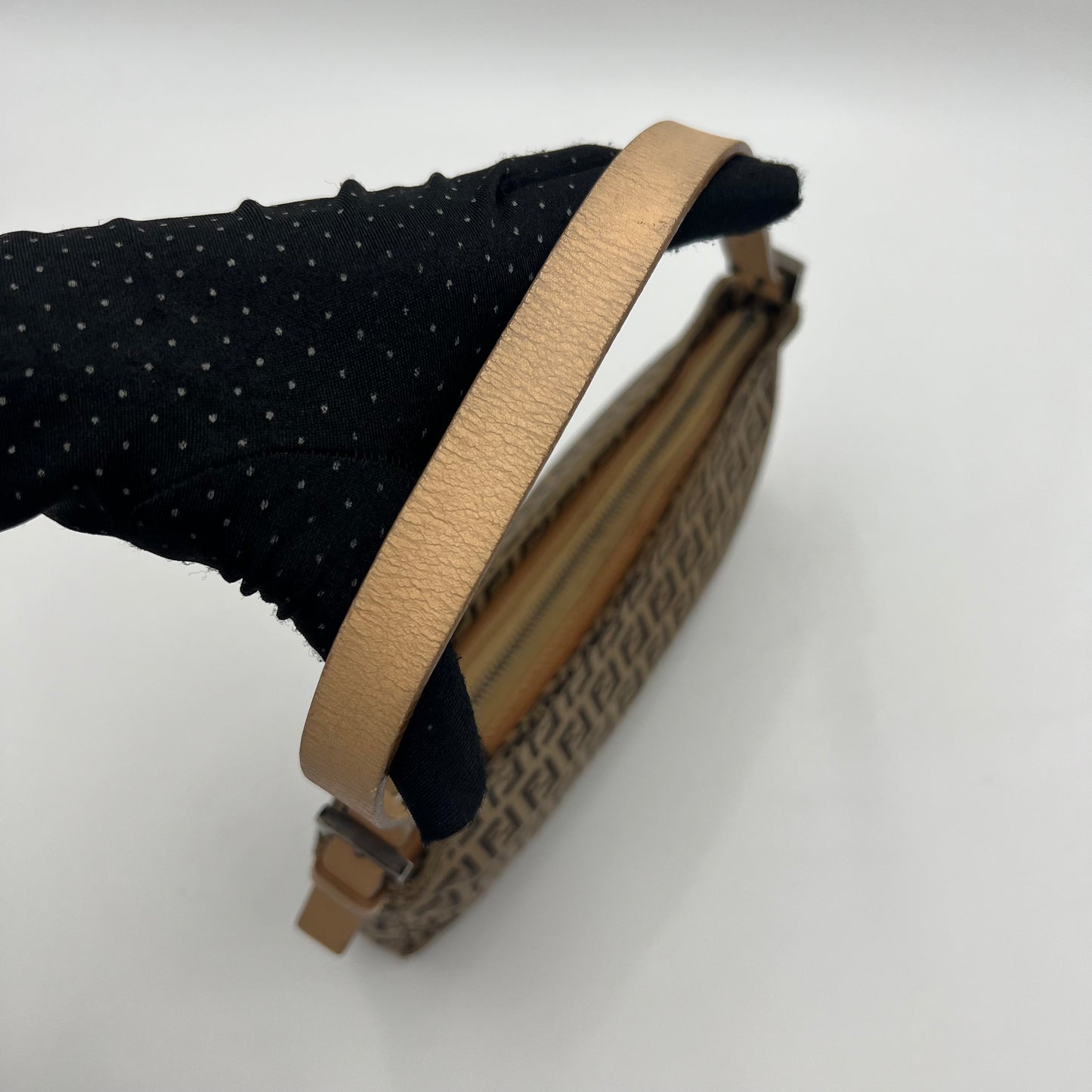 Fendi Brown Zucchino Canvas Beige Leather Pochette