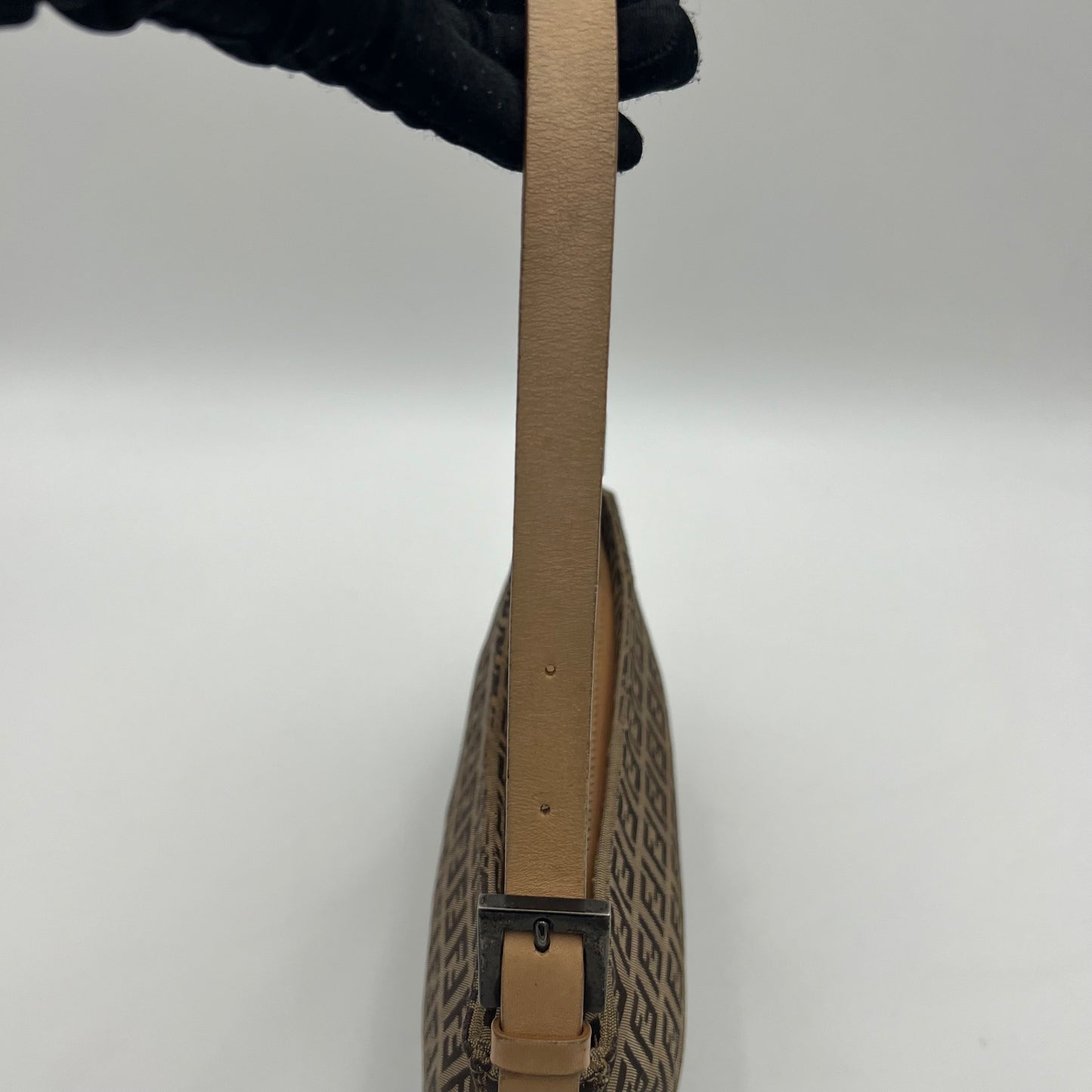 Fendi Brown Zucchino Canvas Beige Leather Pochette