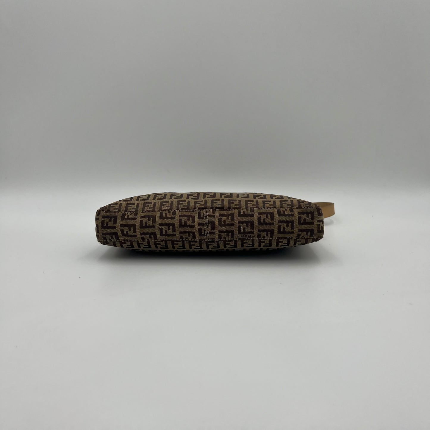 Fendi Brown Zucchino Canvas Beige Leather Pochette