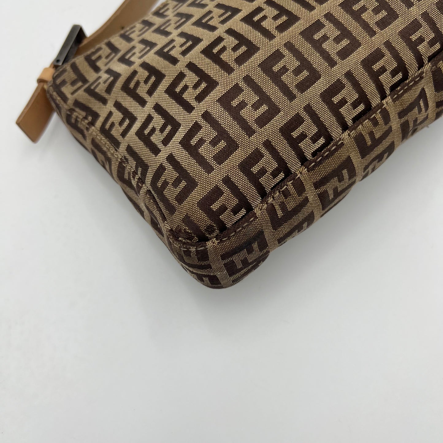 Fendi Brown Zucchino Canvas Beige Leather Pochette