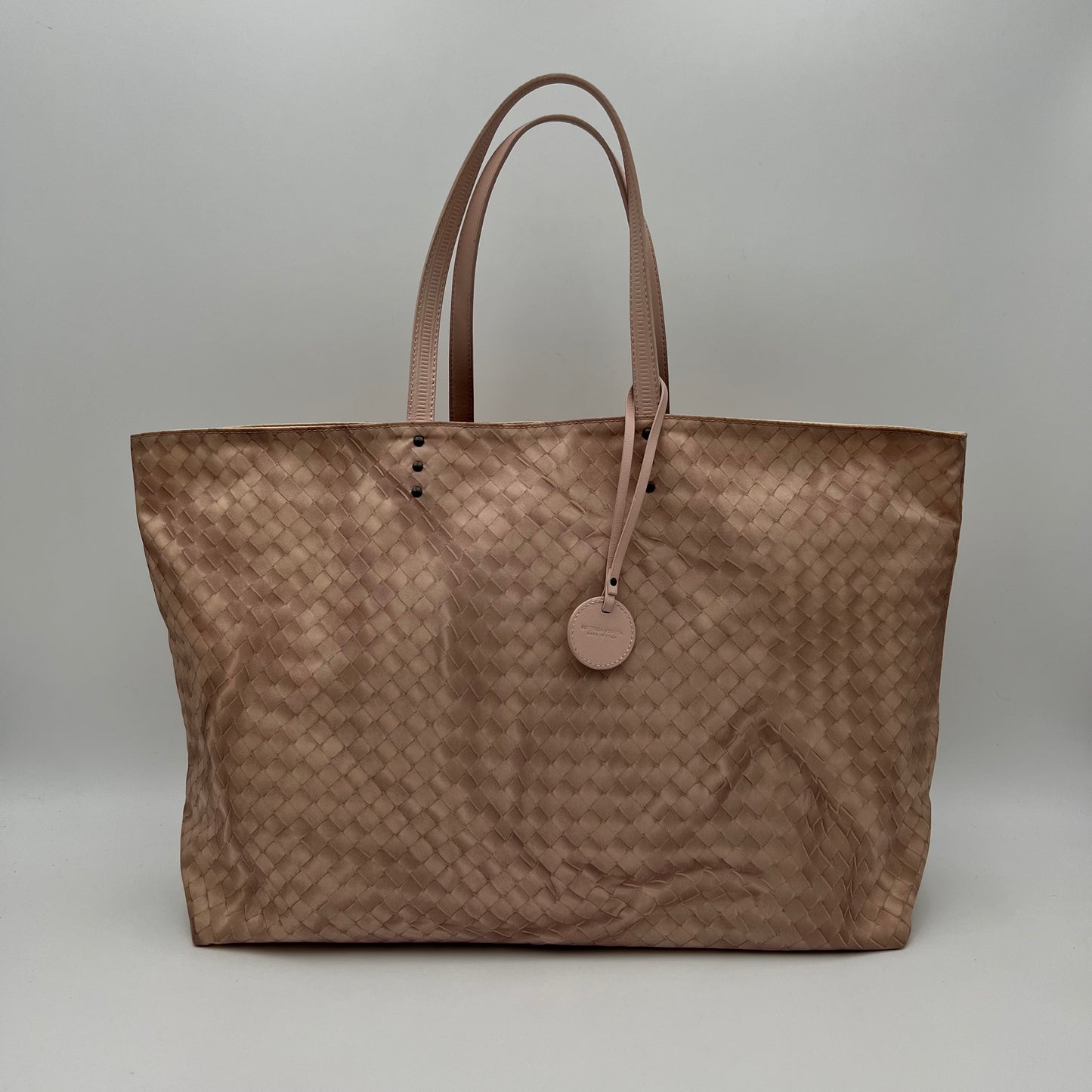 Bottega Veneta Light Pink Intrecciolusion Nylon and Leather Tote
