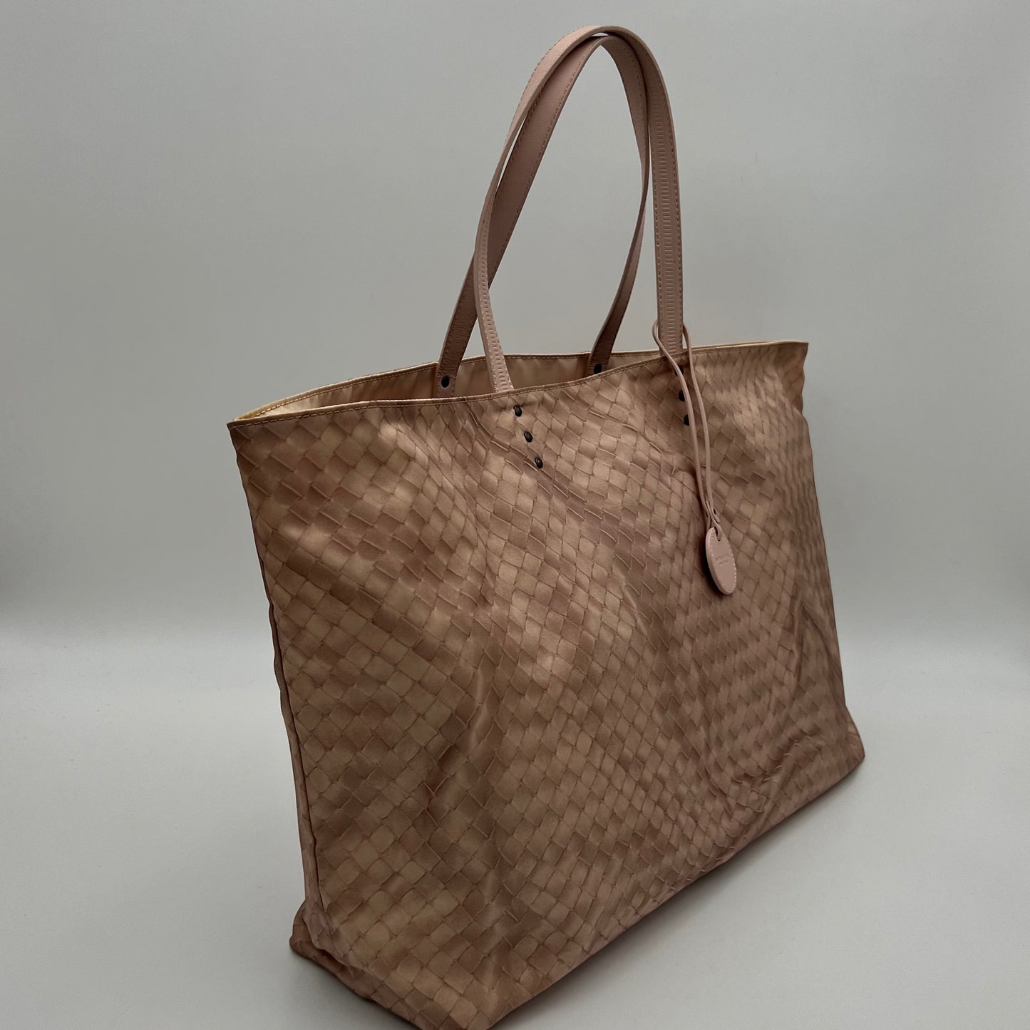 Bottega Veneta Light Pink Intrecciolusion Nylon and Leather Tote