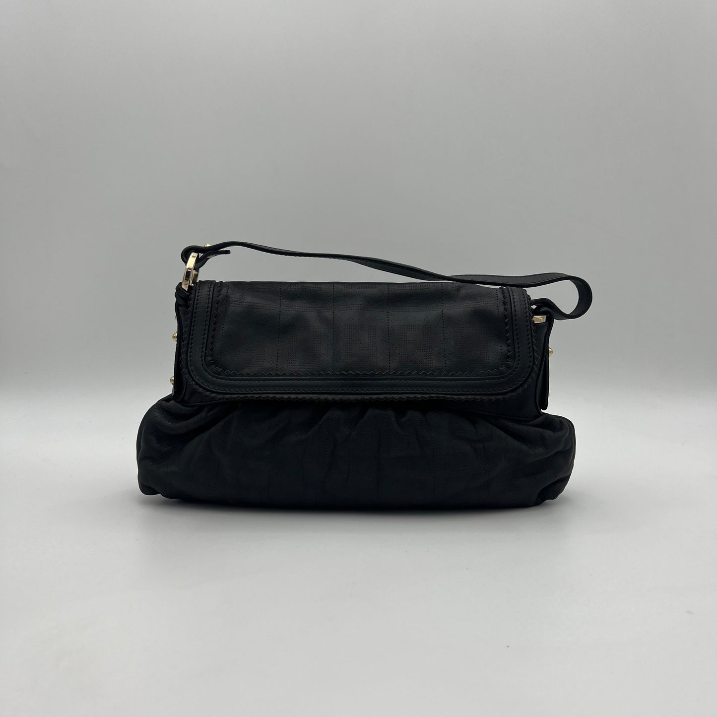 Fendi Black Zucca Perforated Leather Chef Flap Shoulder Bag
