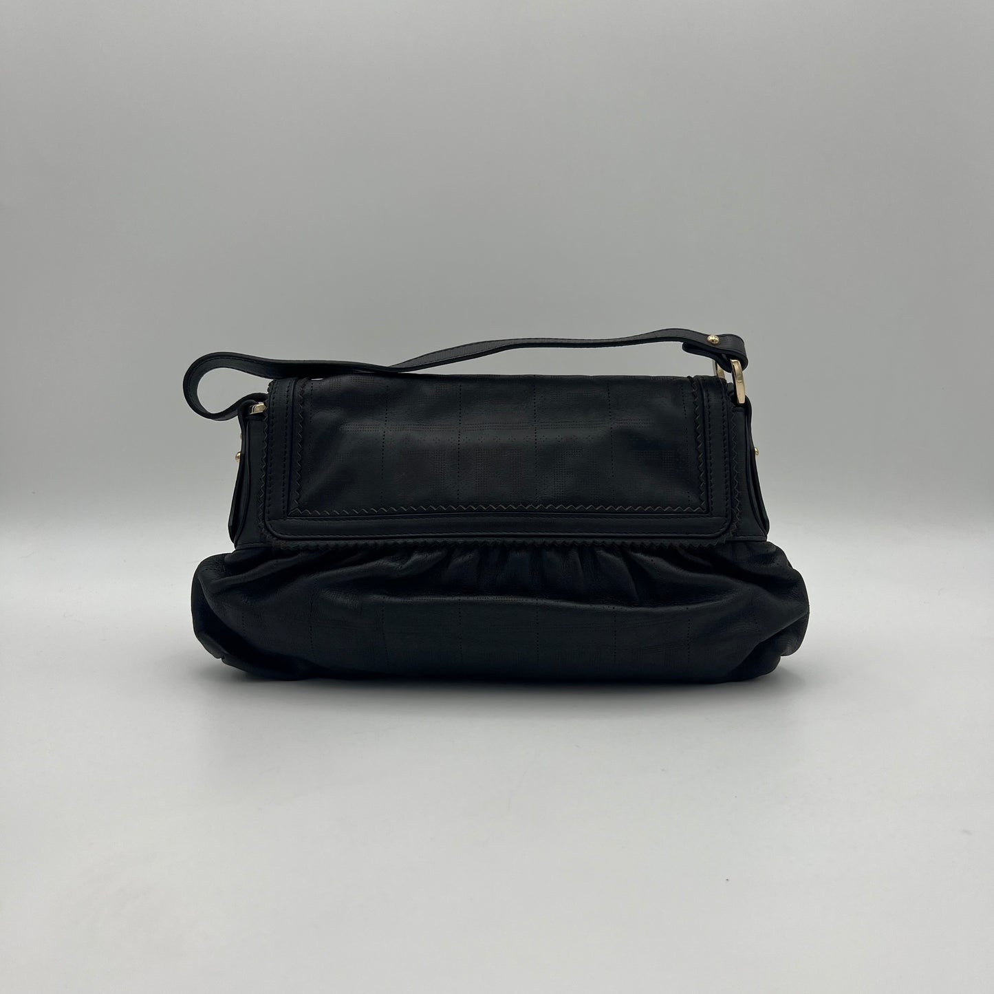 Fendi Black Zucca Perforated Leather Chef Flap Shoulder Bag