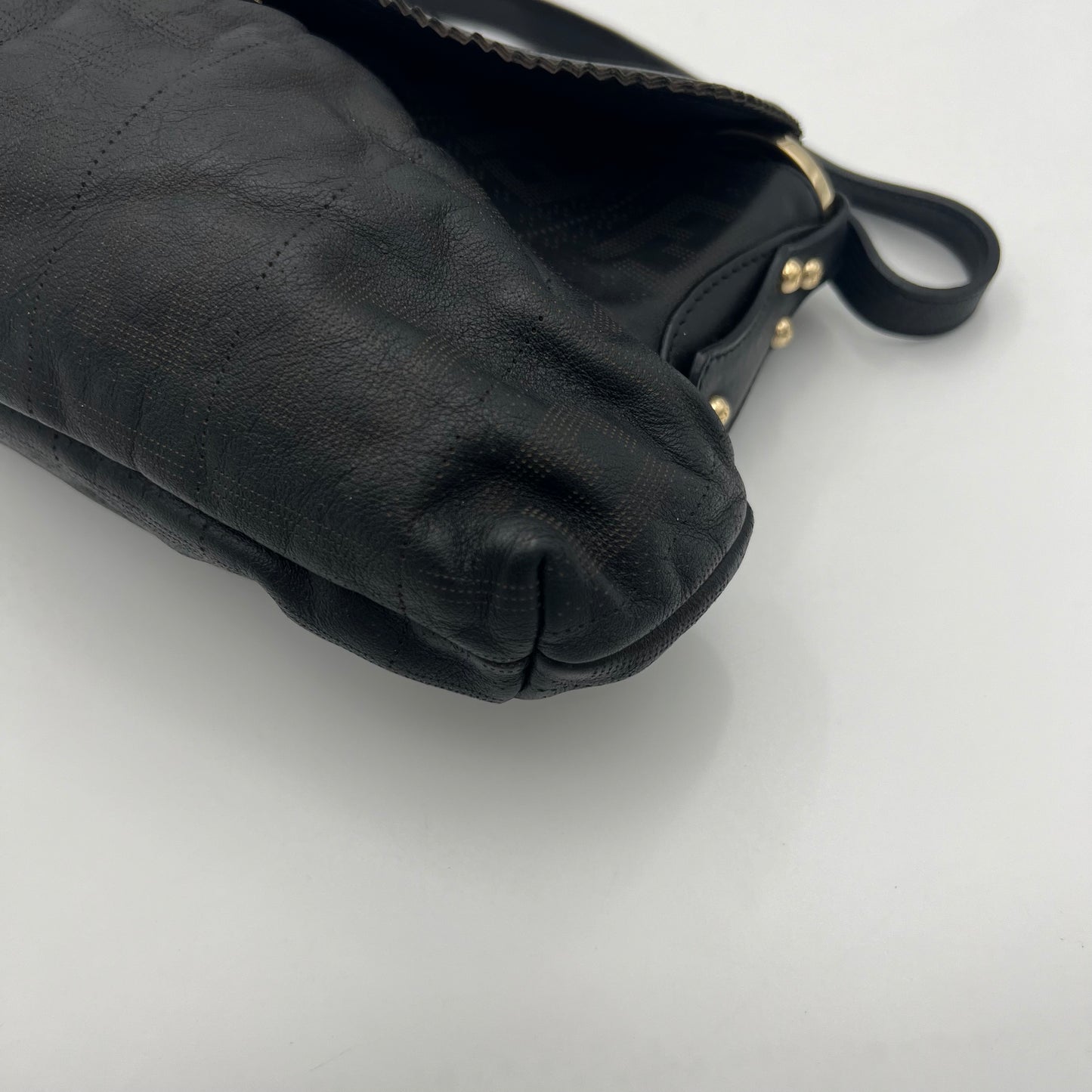 Fendi Black Zucca Perforated Leather Chef Flap Shoulder Bag