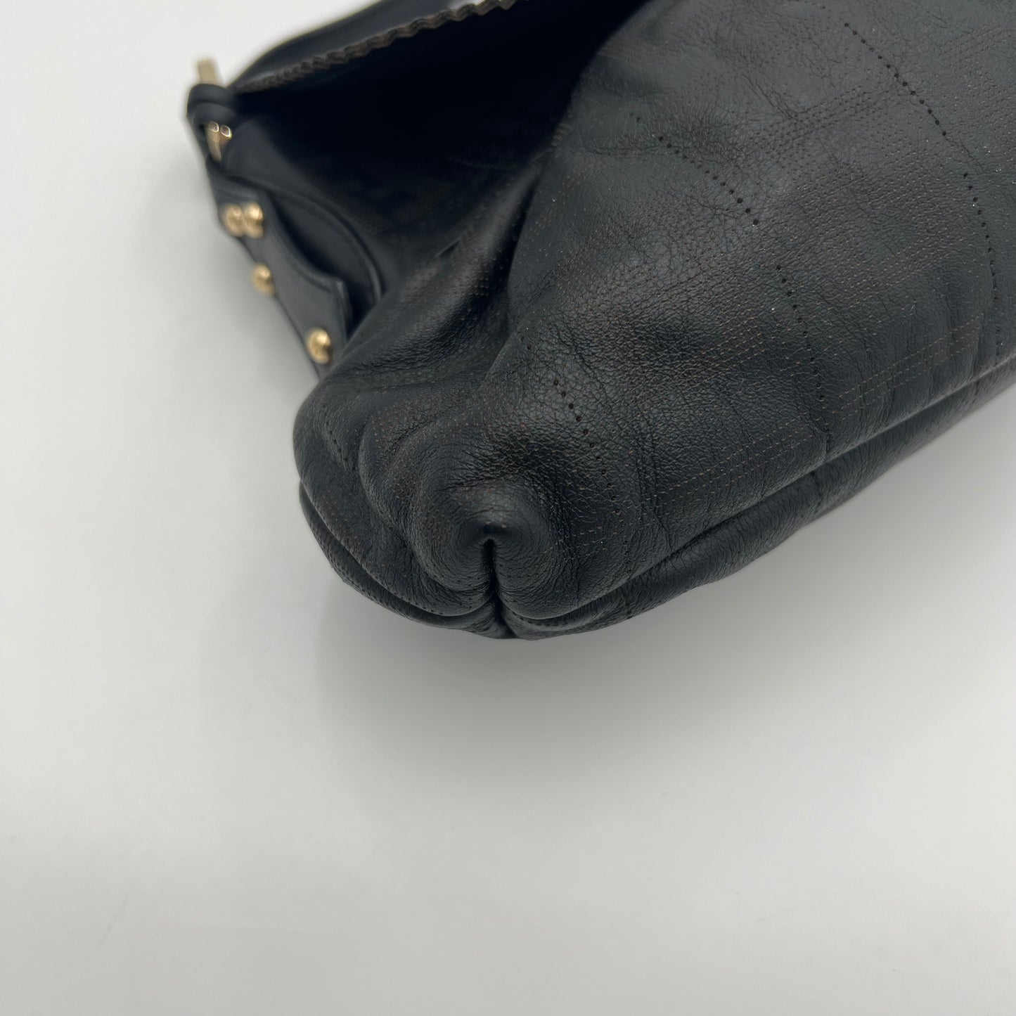 Fendi Black Zucca Perforated Leather Chef Flap Shoulder Bag