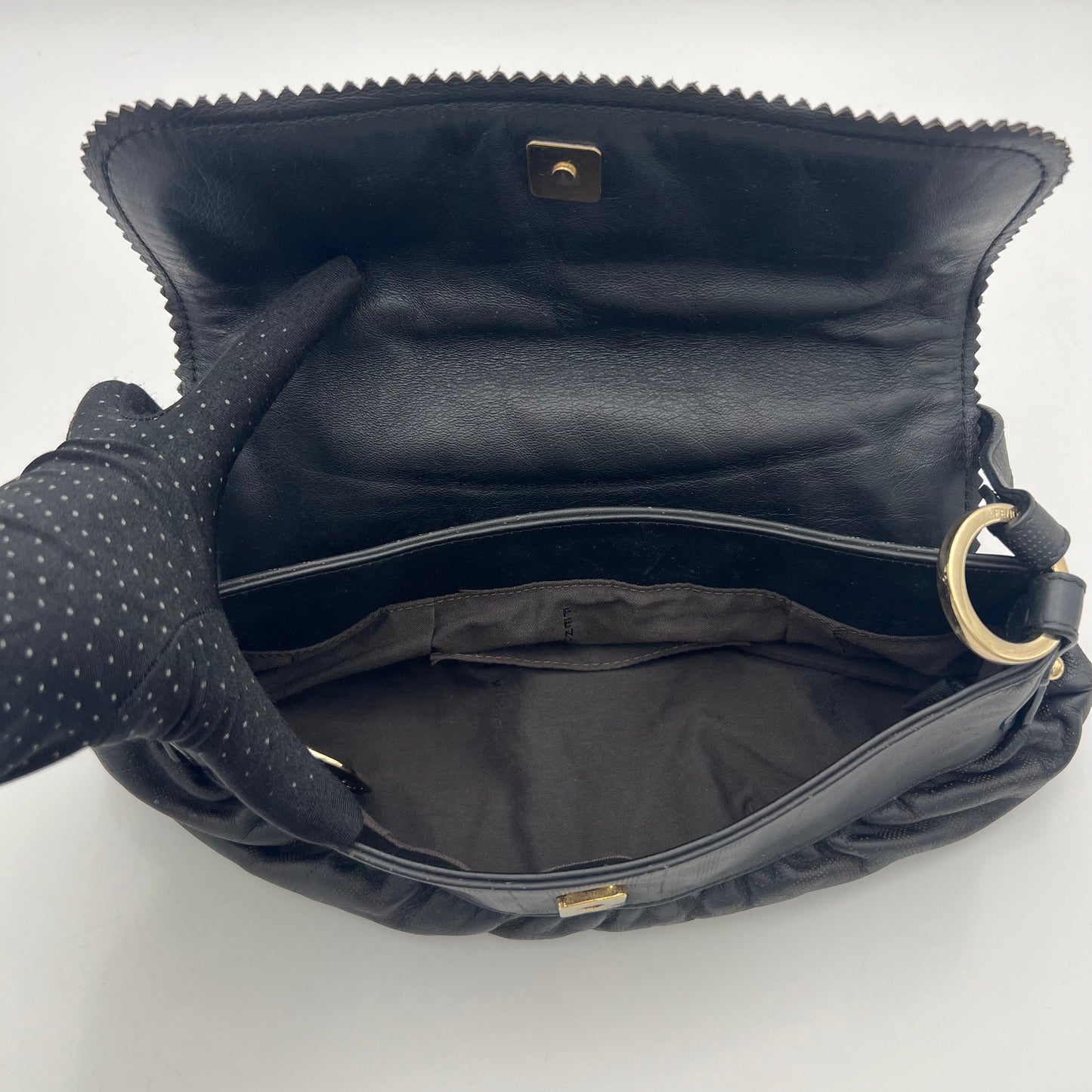 Fendi Black Zucca Perforated Leather Chef Flap Shoulder Bag