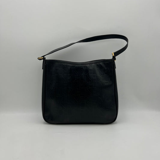 Celine Paris Vintage Black Logo Embossed Shoulder Bag