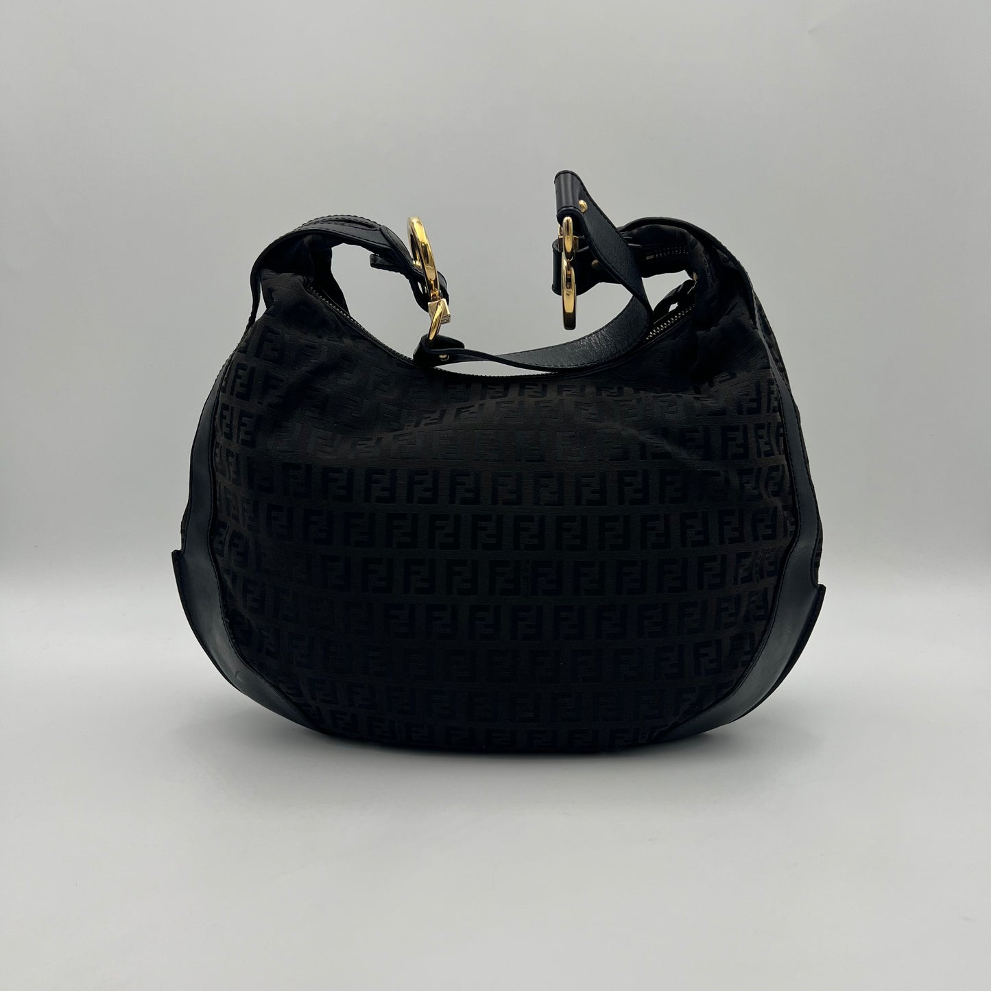 Fendi Dark Brown Zucchino Canvas and Leather Large Chef Hobo Bag GHW