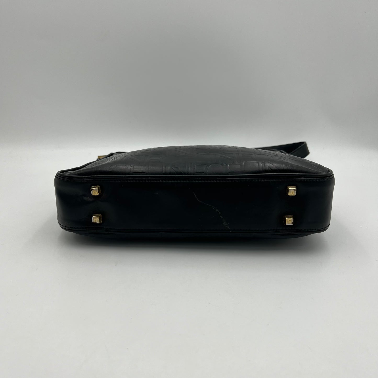 Celine Paris Vintage Black Logo Embossed Shoulder Bag