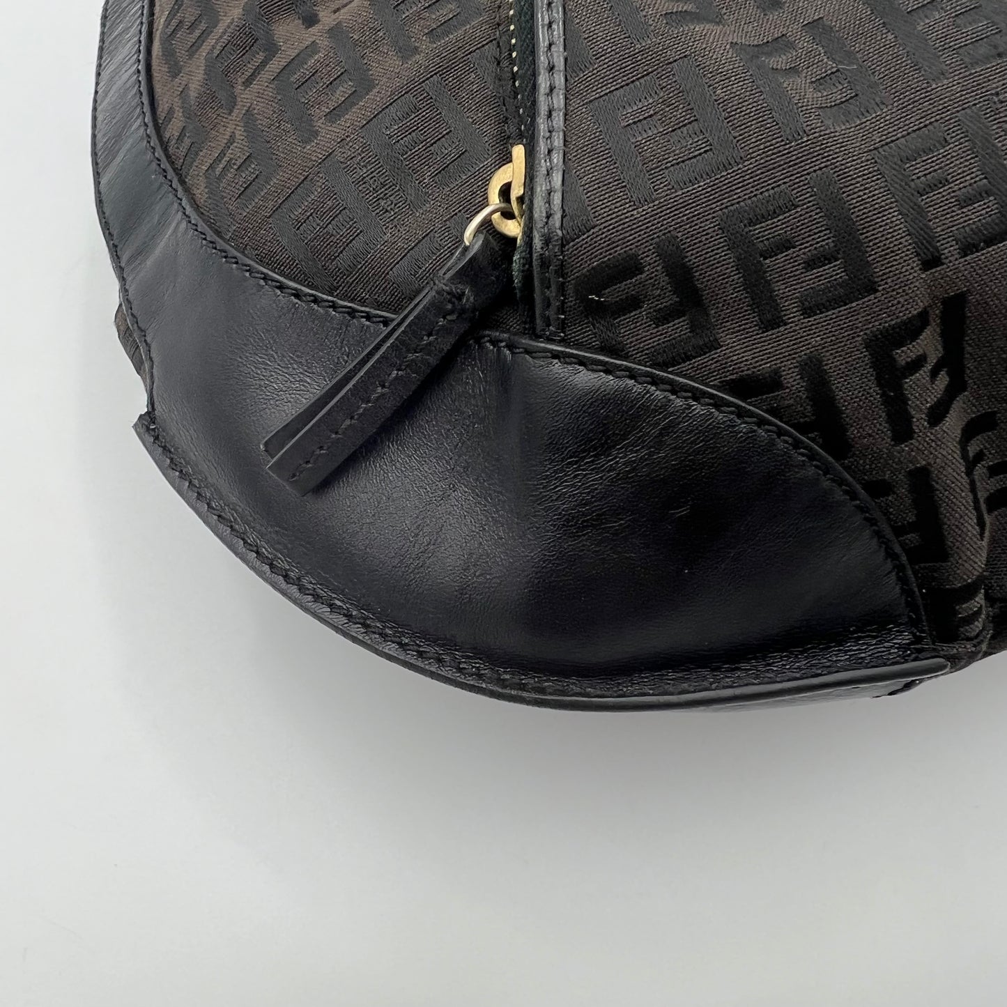 Fendi Dark Brown Zucchino Canvas and Leather Large Chef Hobo Bag GHW