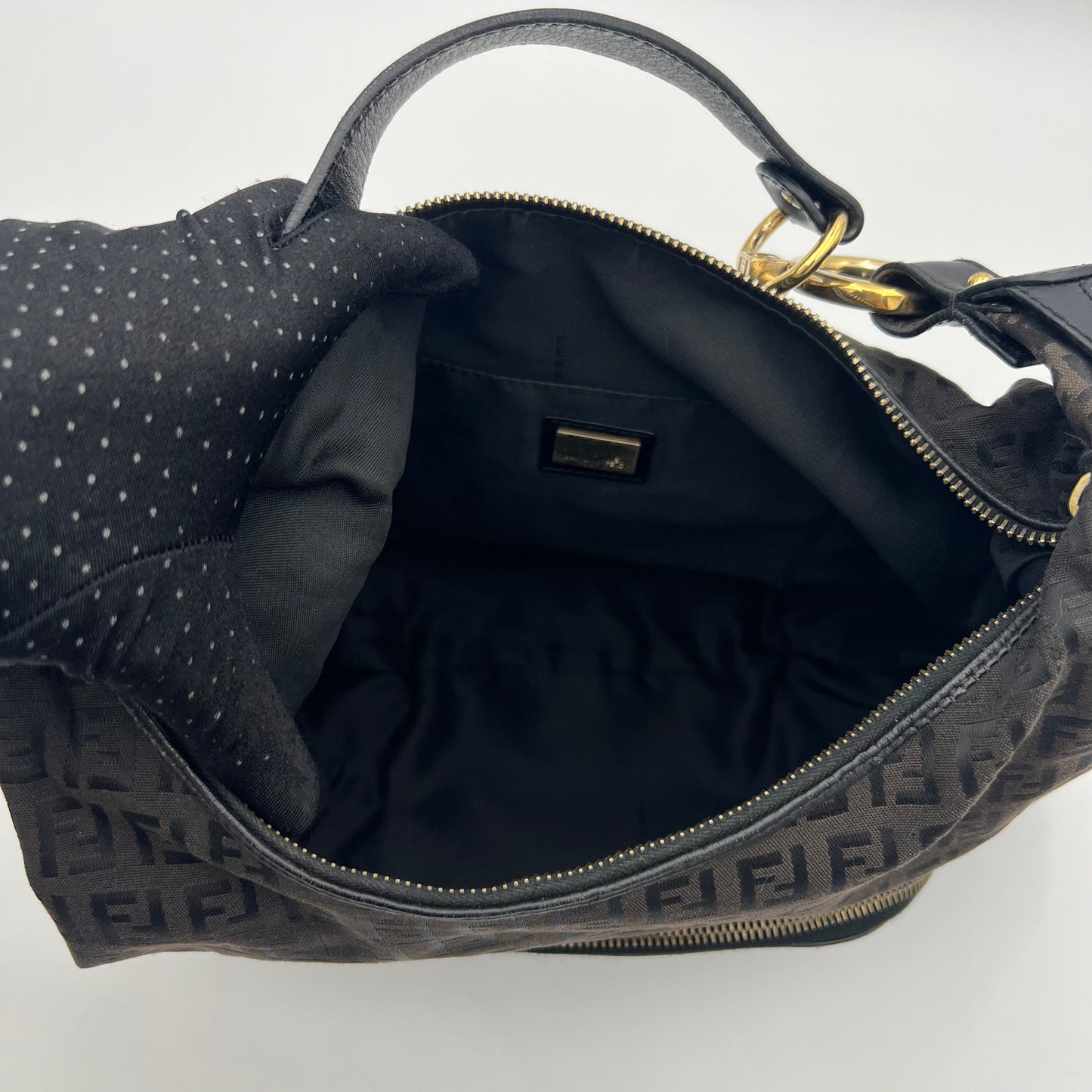 Fendi Dark Brown Zucchino Canvas and Leather Large Chef Hobo Bag GHW