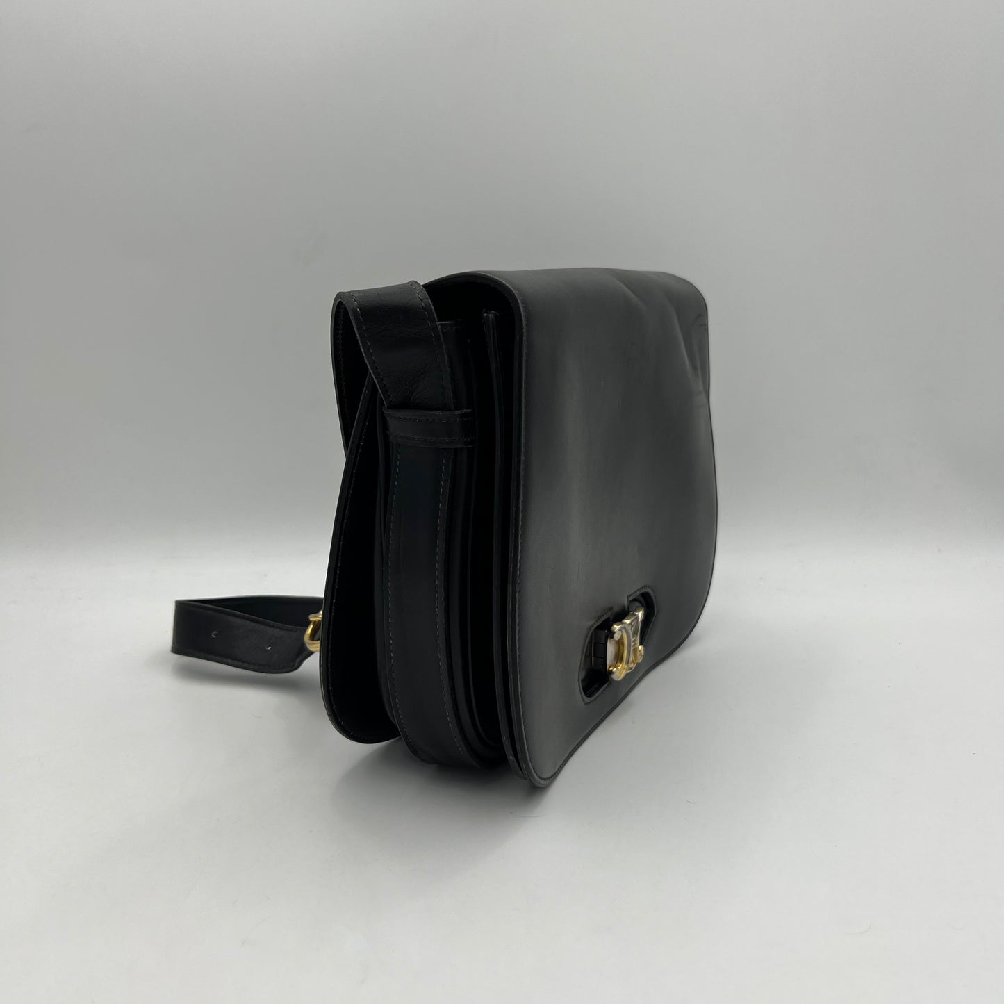 Celine Paris Vintage Triomphe Black Box Shoulder Bag / Sling