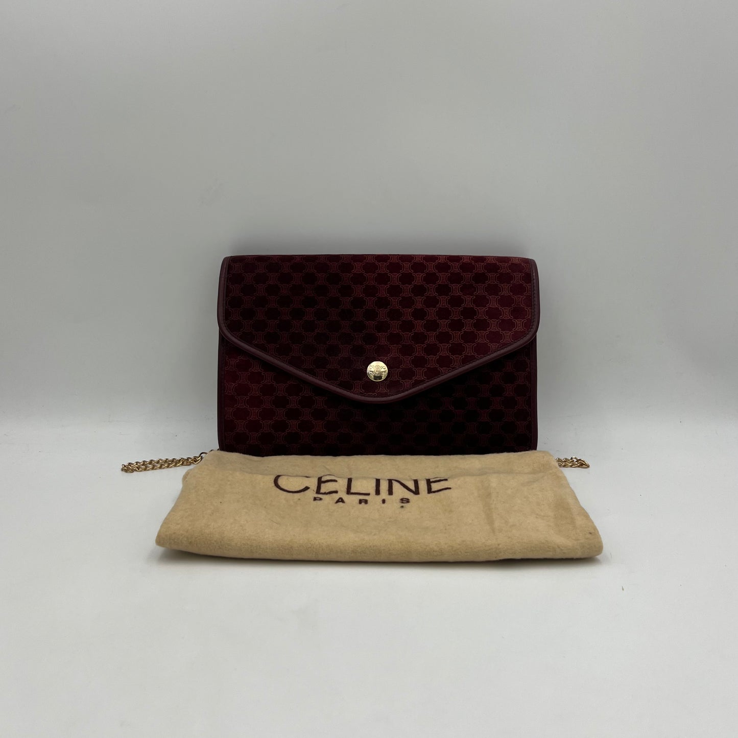 Celine Paris Burgundy Suede Leather Flap Clutch