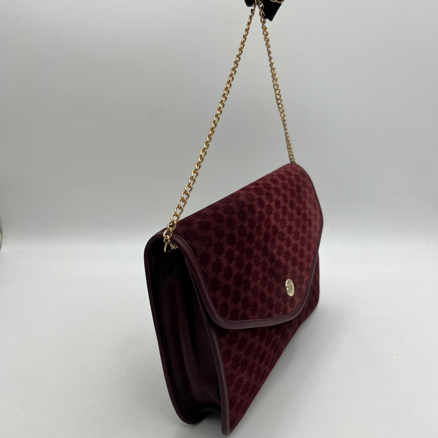 Celine Paris Burgundy Suede Leather Flap Clutch