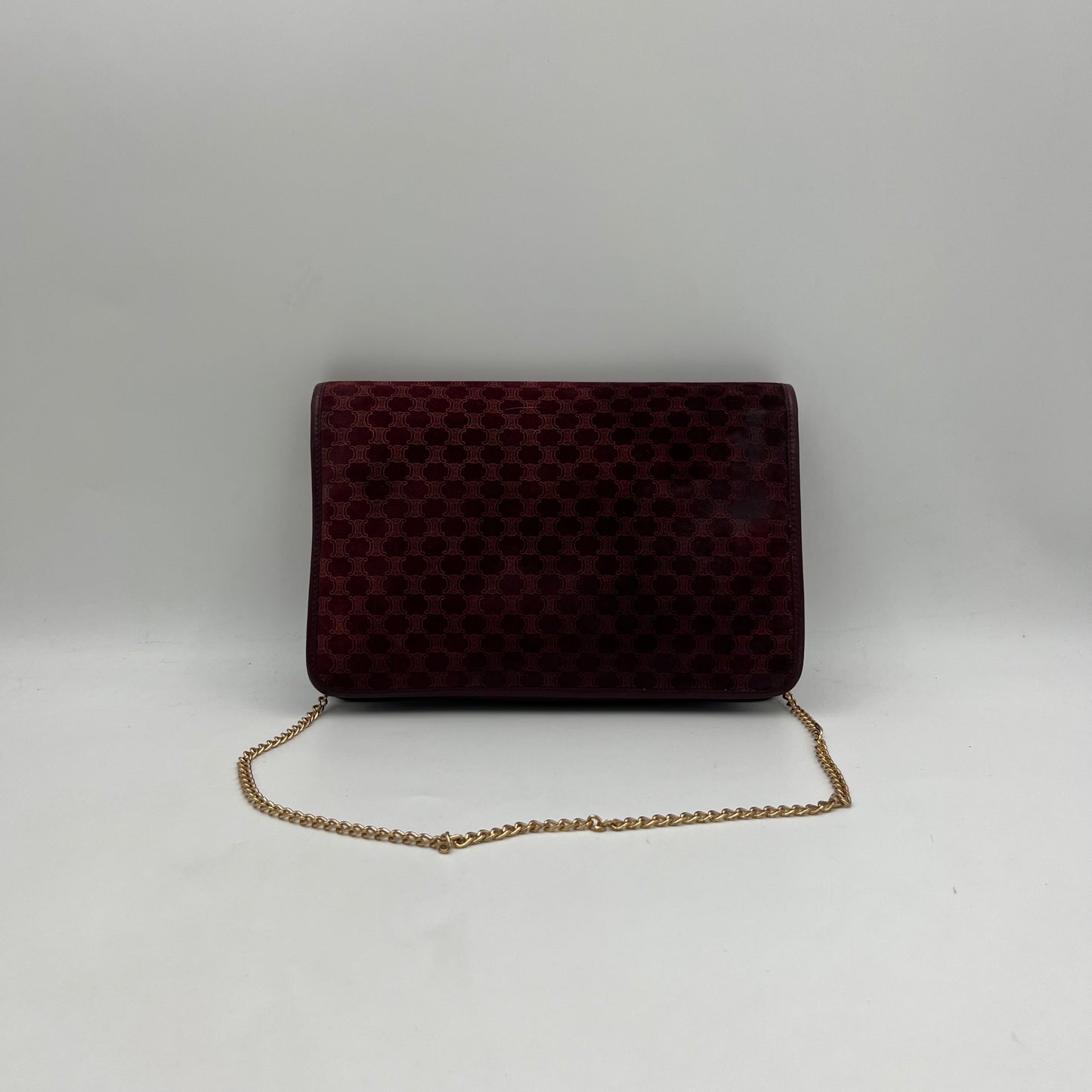 Celine Paris Burgundy Suede Leather Flap Clutch