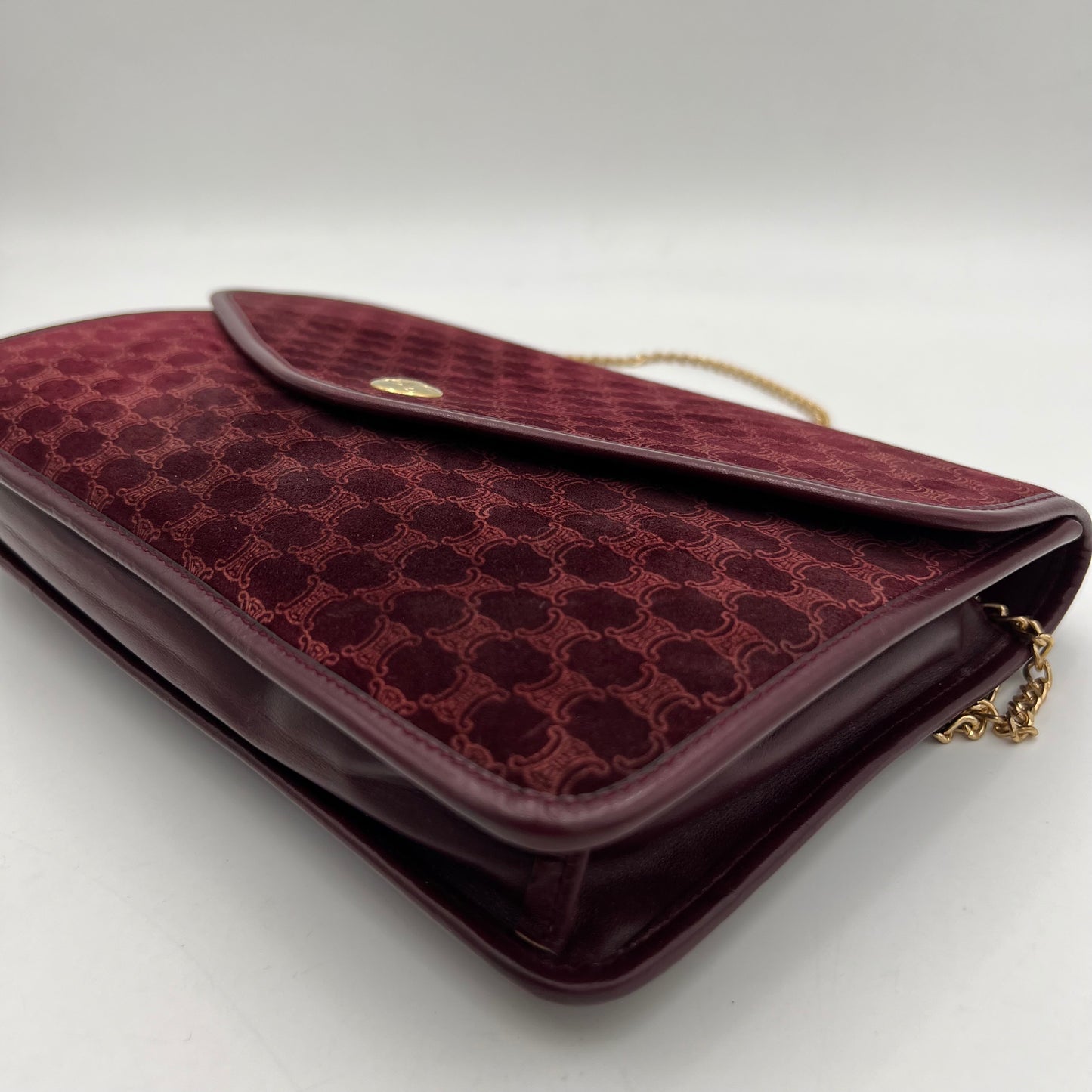 Celine Paris Burgundy Suede Leather Flap Clutch