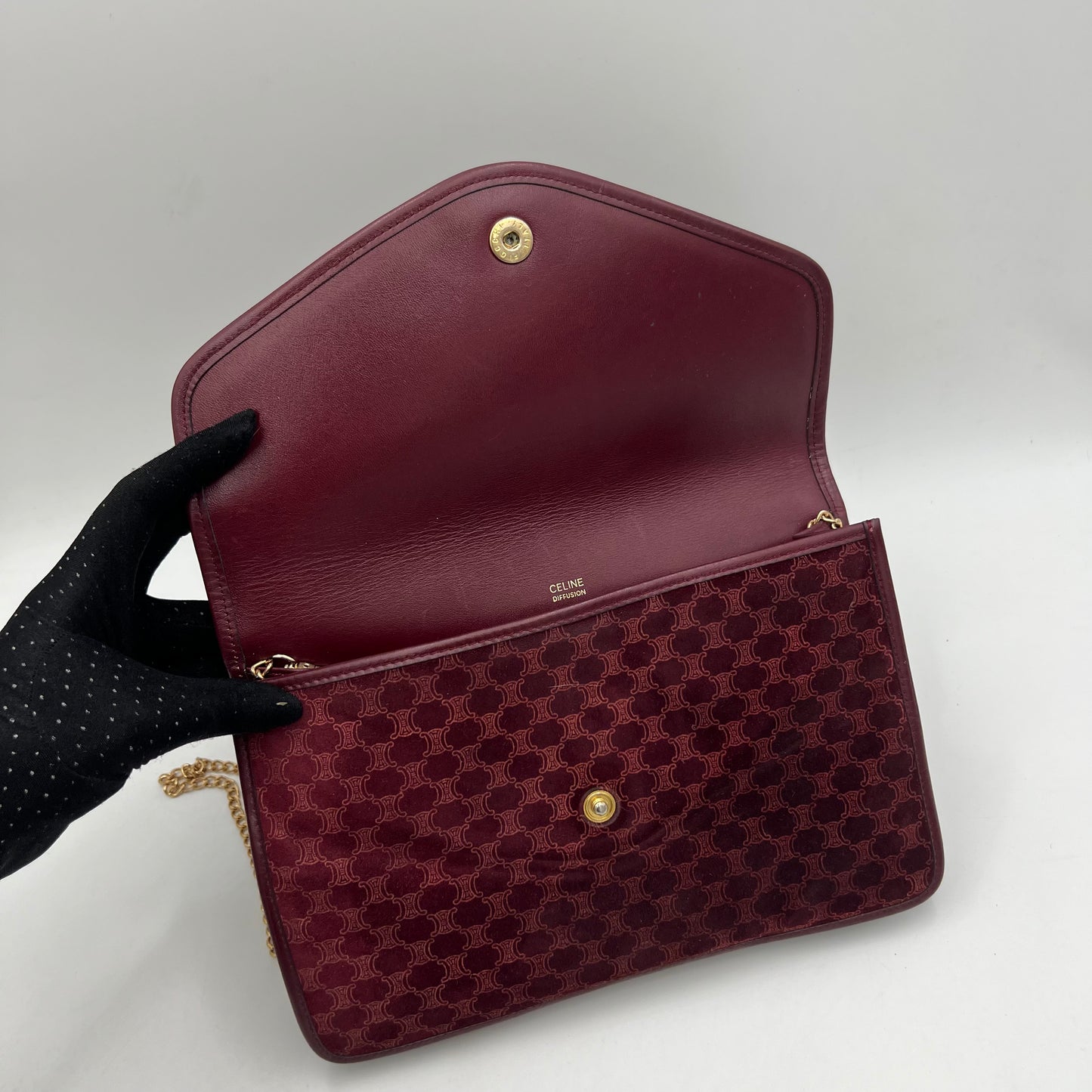 Celine Paris Burgundy Suede Leather Flap Clutch