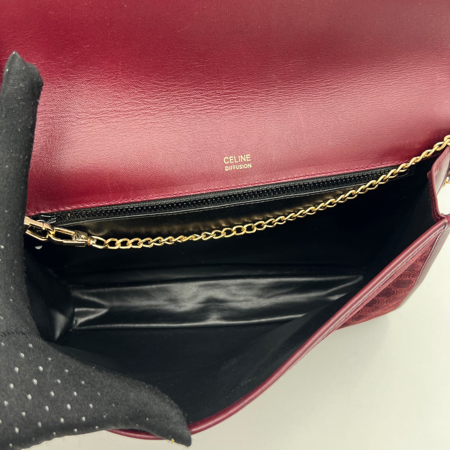 Celine Paris Burgundy Suede Leather Flap Clutch