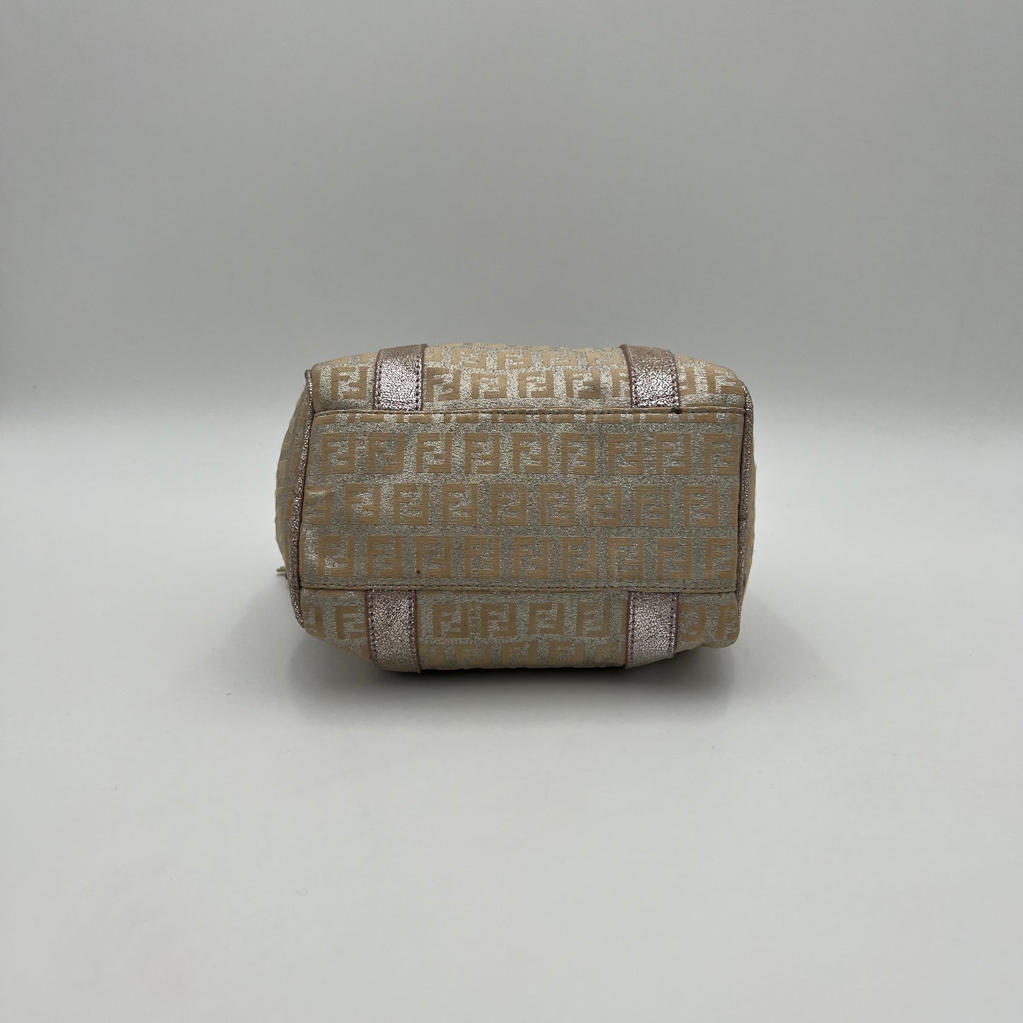 Fendi Metallic Pink Silver Zucchino Canvas and Leather Mini Boston