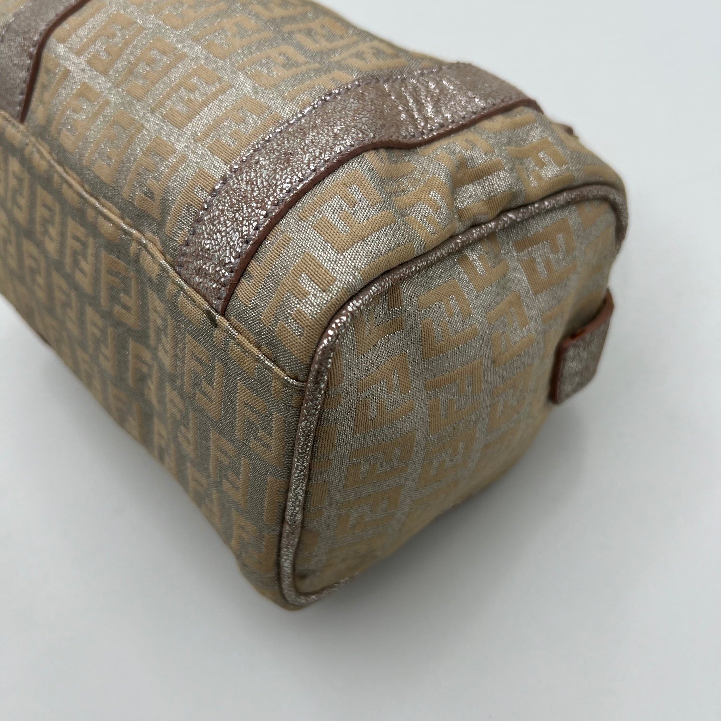 Fendi Metallic Pink Silver Zucchino Canvas and Leather Mini Boston