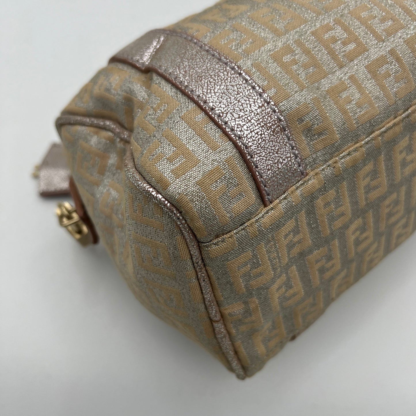 Fendi Metallic Pink Silver Zucchino Canvas and Leather Mini Boston