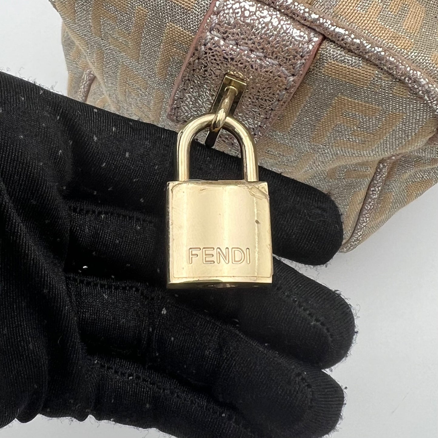 Fendi Metallic Pink Silver Zucchino Canvas and Leather Mini Boston