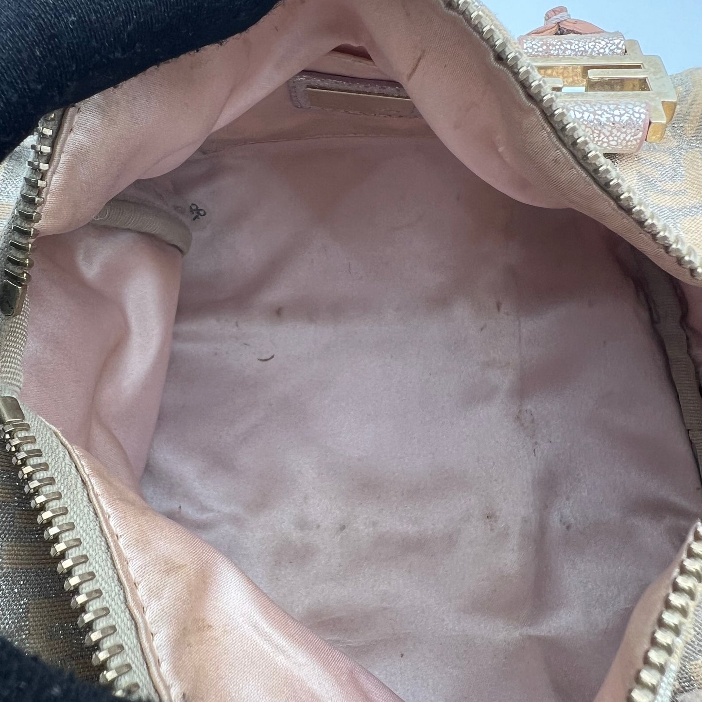 Fendi Metallic Pink Silver Zucchino Canvas and Leather Mini Boston