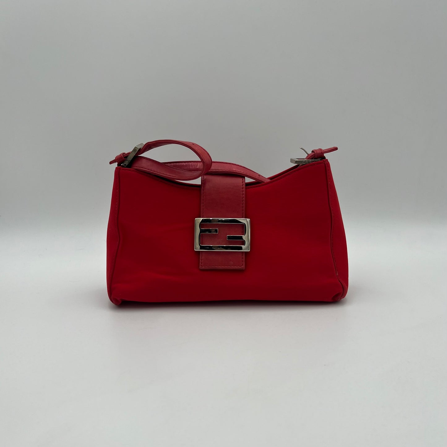 Fendi Red Nylon and Leather Hobo Baguette