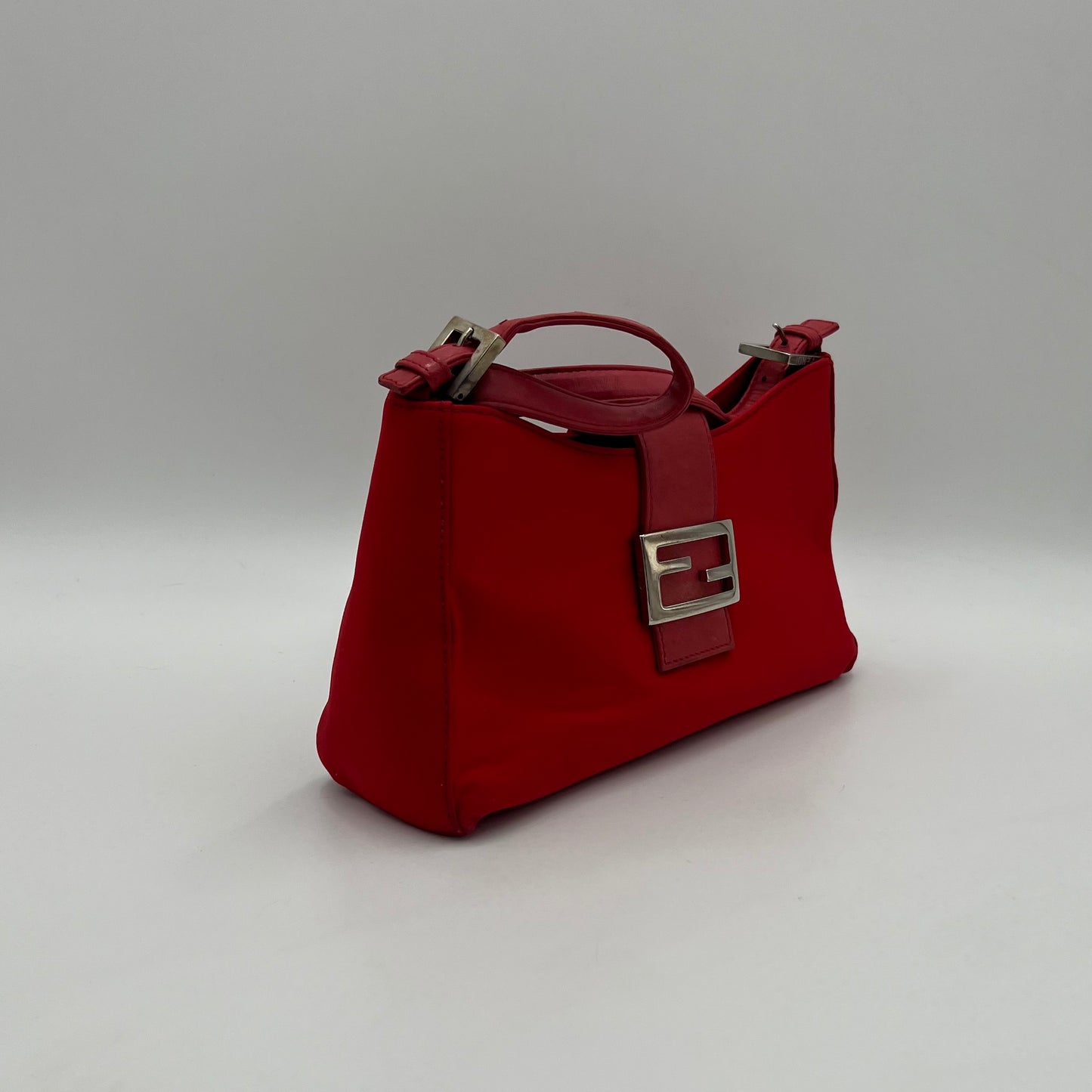 Fendi Red Nylon and Leather Hobo Baguette