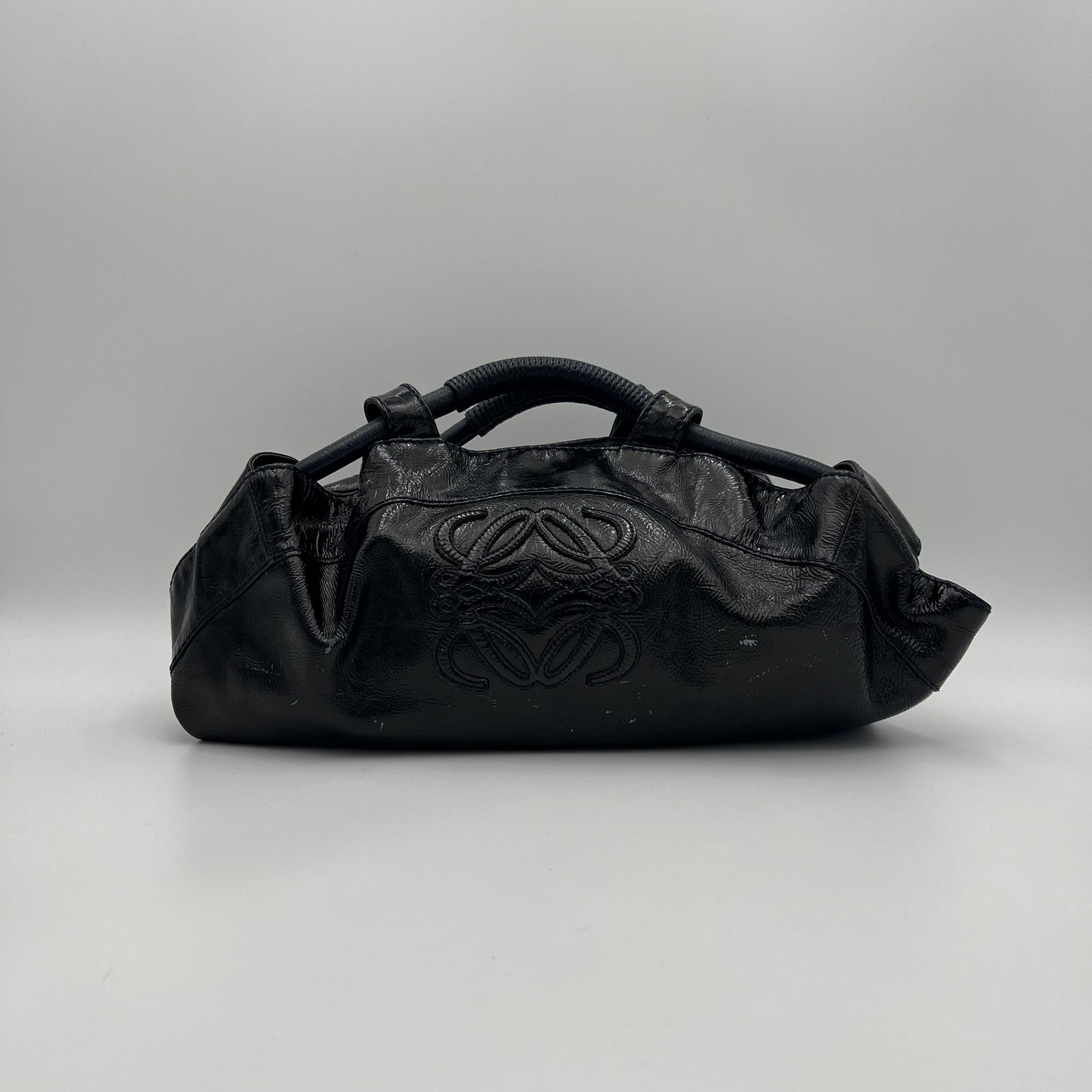 Loewe Black Patent Leather Dark Blue Stitch Nappa Aire Handbag