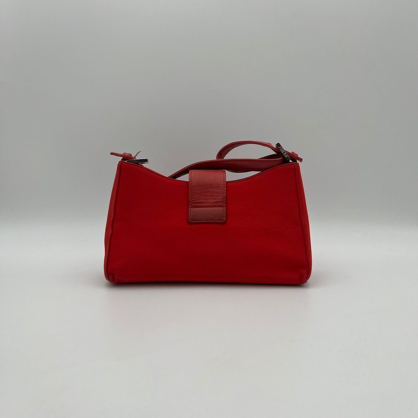 Fendi Red Nylon and Leather Hobo Baguette