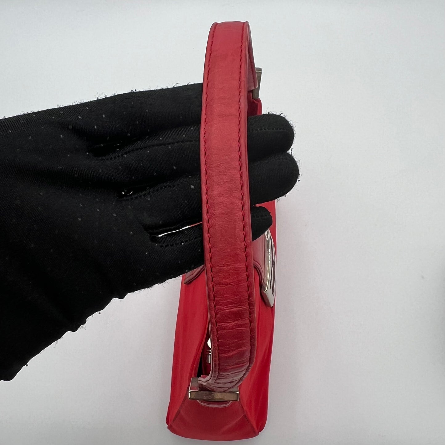 Fendi Red Nylon and Leather Hobo Baguette