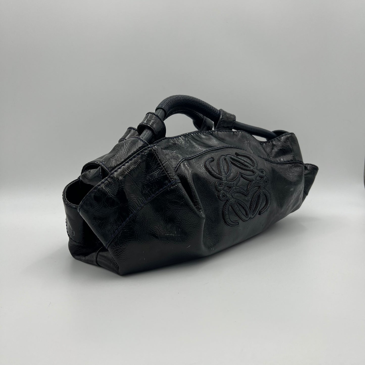 Loewe Black Patent Leather Dark Blue Stitch Nappa Aire Handbag