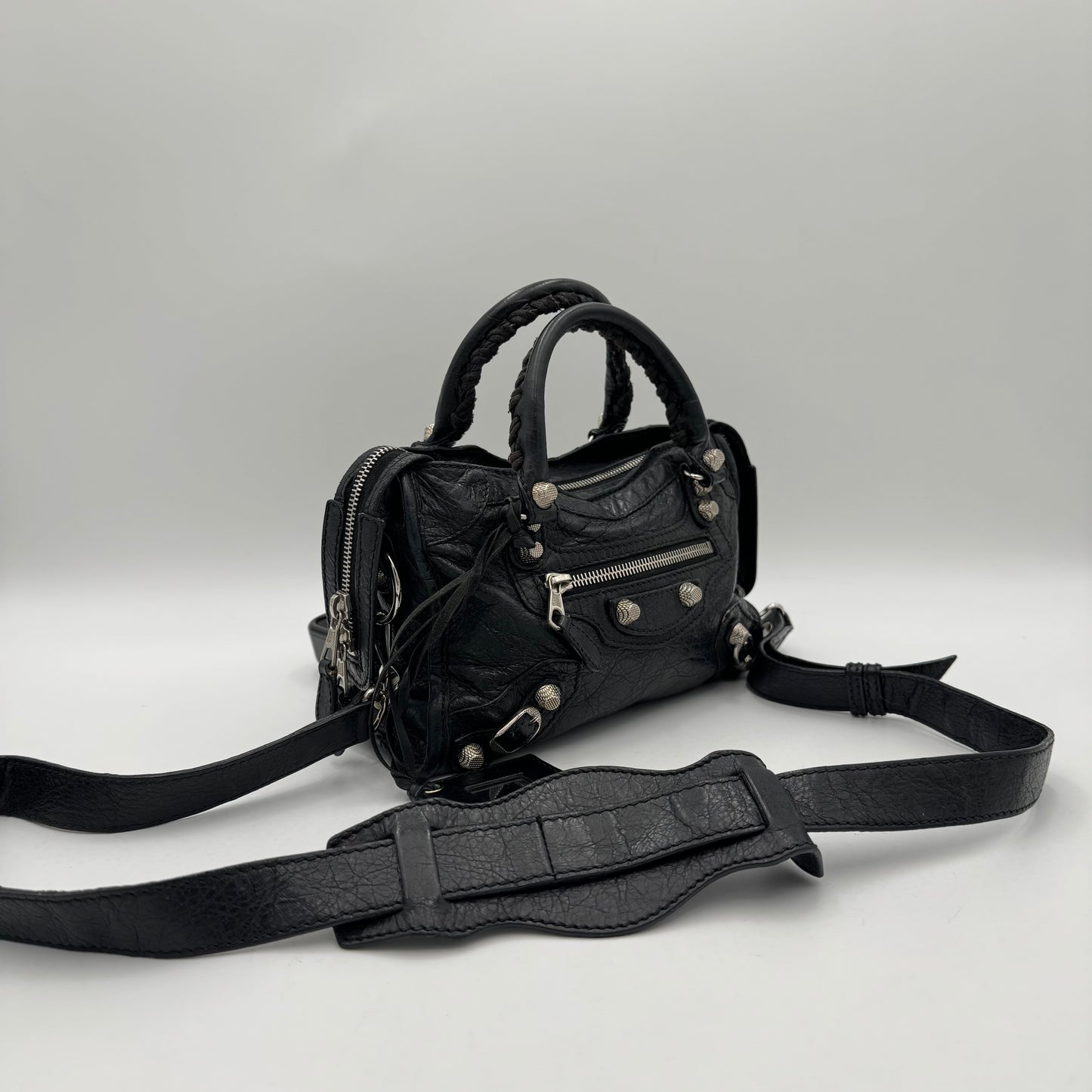 Balenciaga Black Leather Giant 12 Mini City SHW