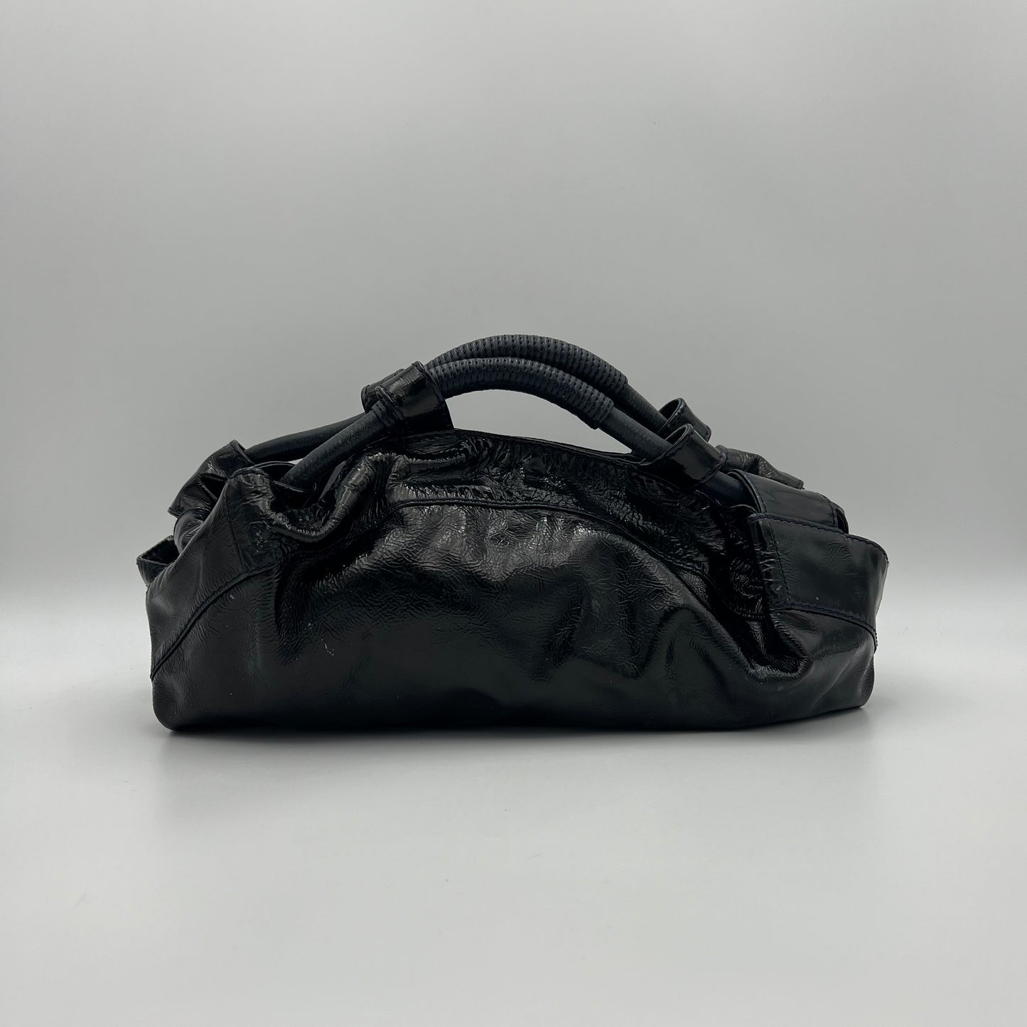 Loewe Black Patent Leather Dark Blue Stitch Nappa Aire Handbag
