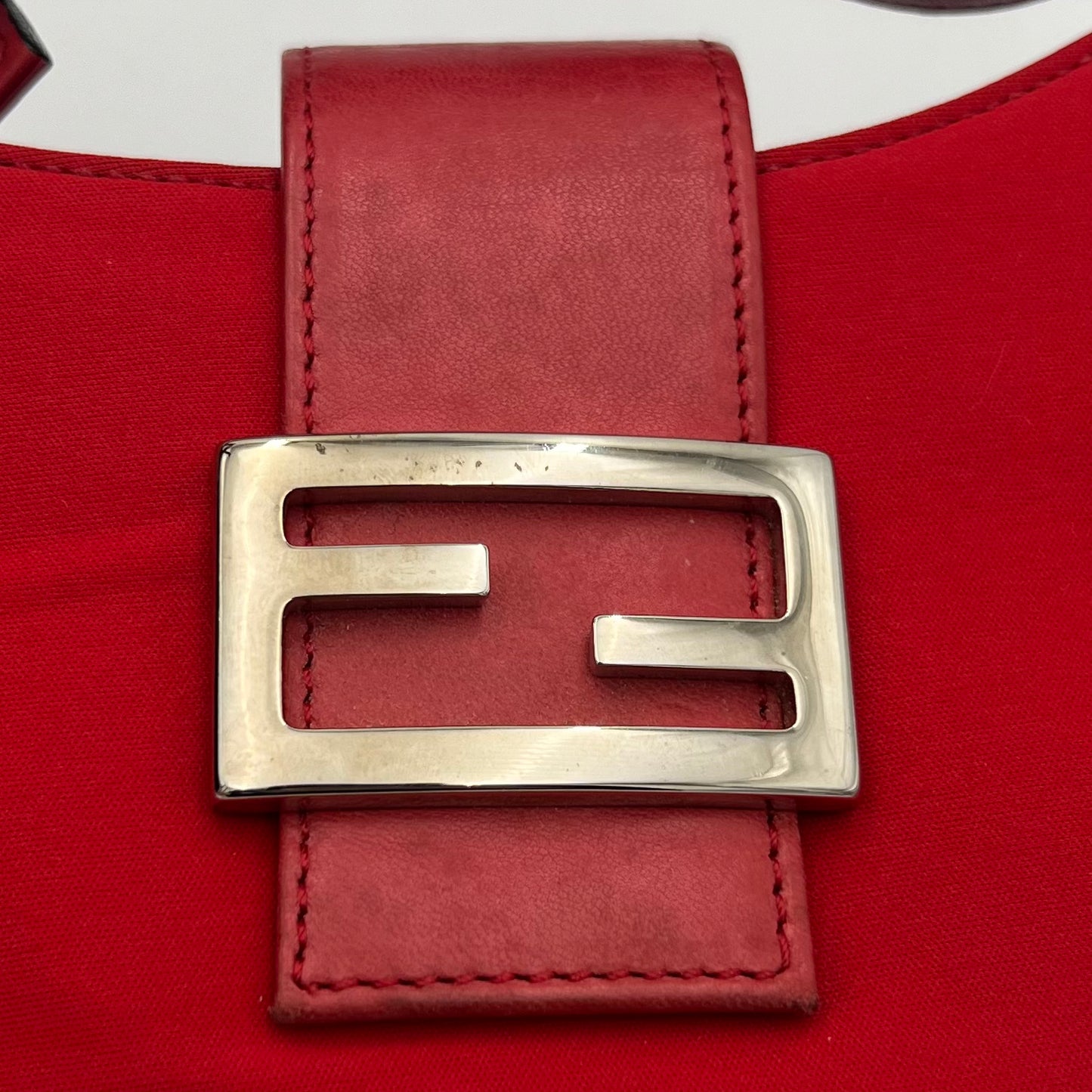 Fendi Red Nylon and Leather Hobo Baguette