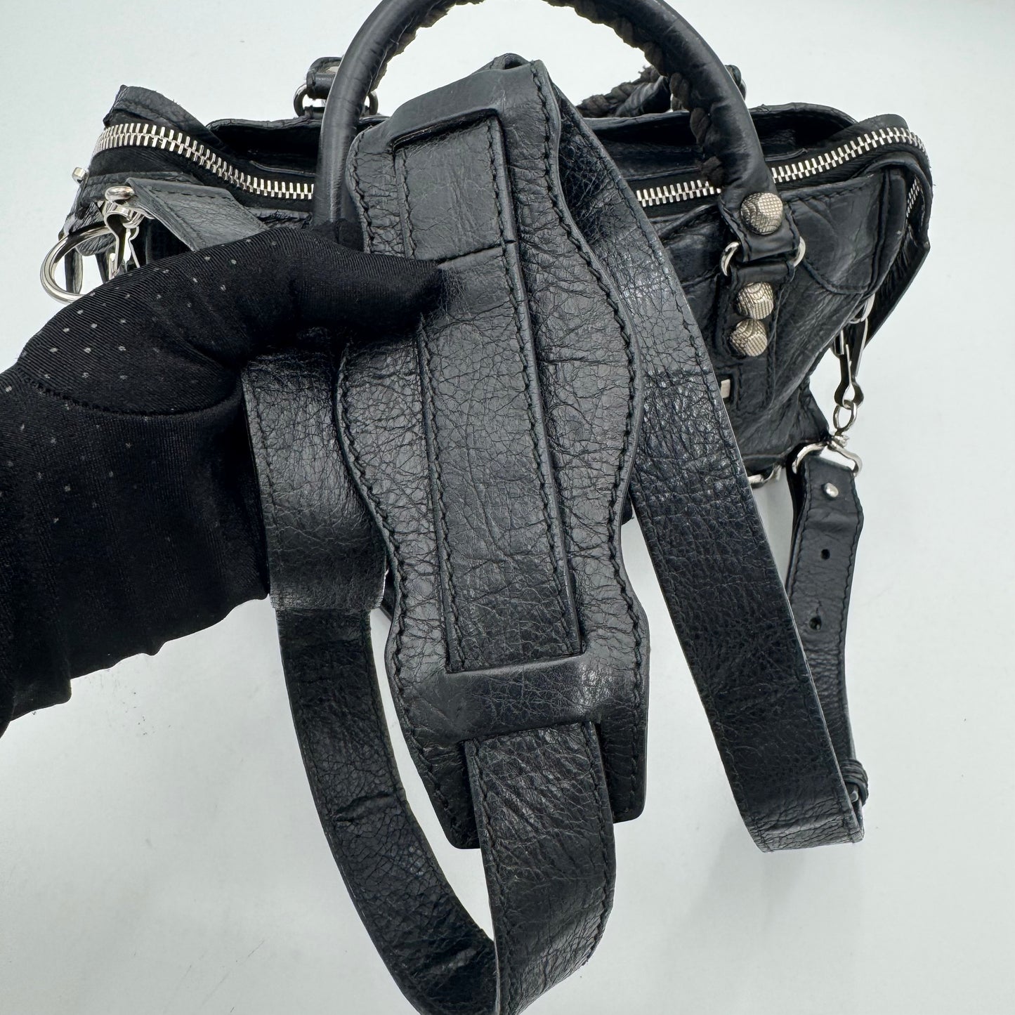 Balenciaga Black Leather Giant 12 Mini City SHW