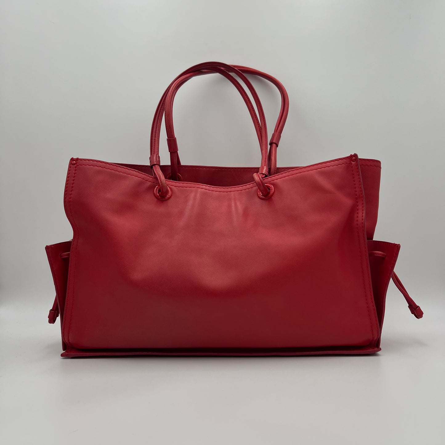 Loewe Red Leather Studded Crown Shopper Tote Shoulder Bag